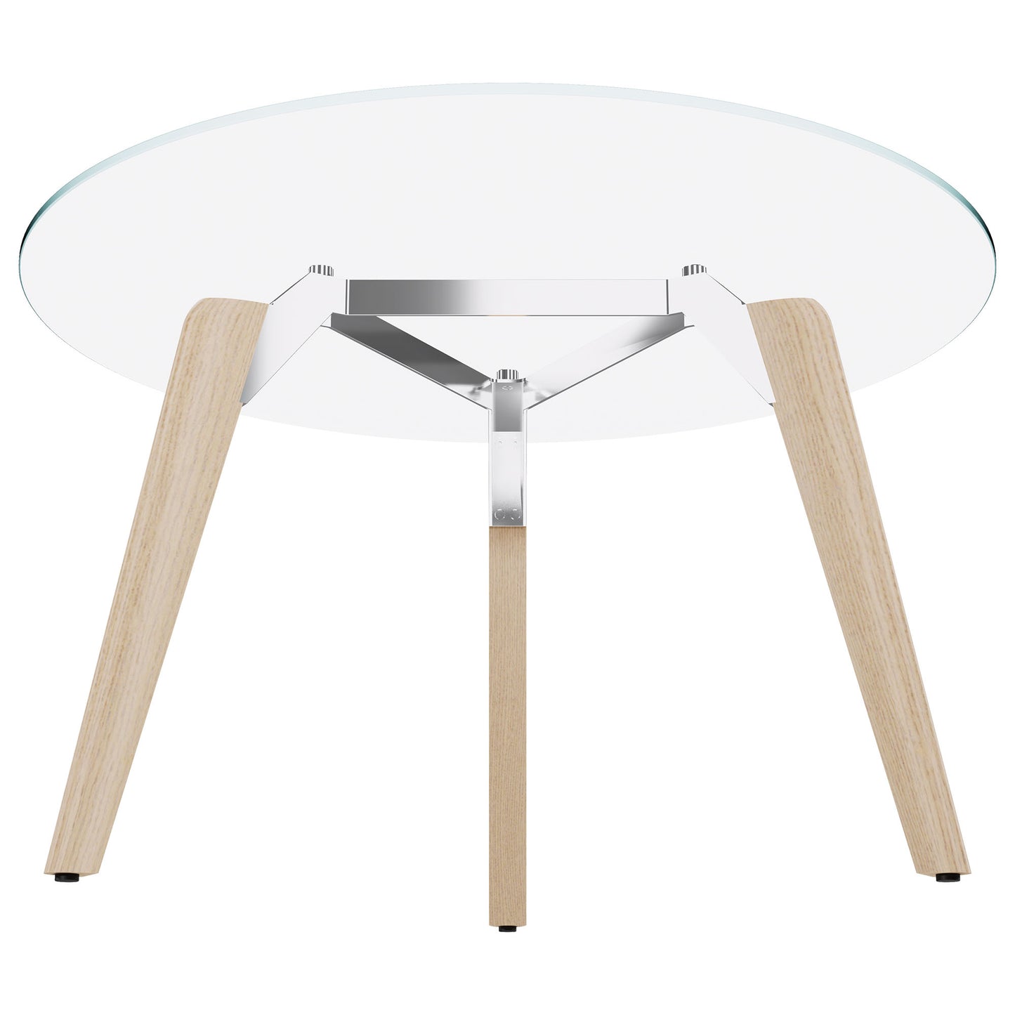 Bralco RAIL Tableau de réunion | Round, 1200-1600 mm (4-6 personnes), plaque de table en verre, chêne en bois massif