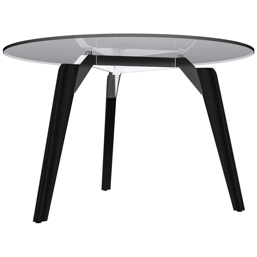 BRALCO RAIL meeting table | Round, 1200 - 1600 mm (4 - 6 people), gray tinted glass table top, solid oak wood frame