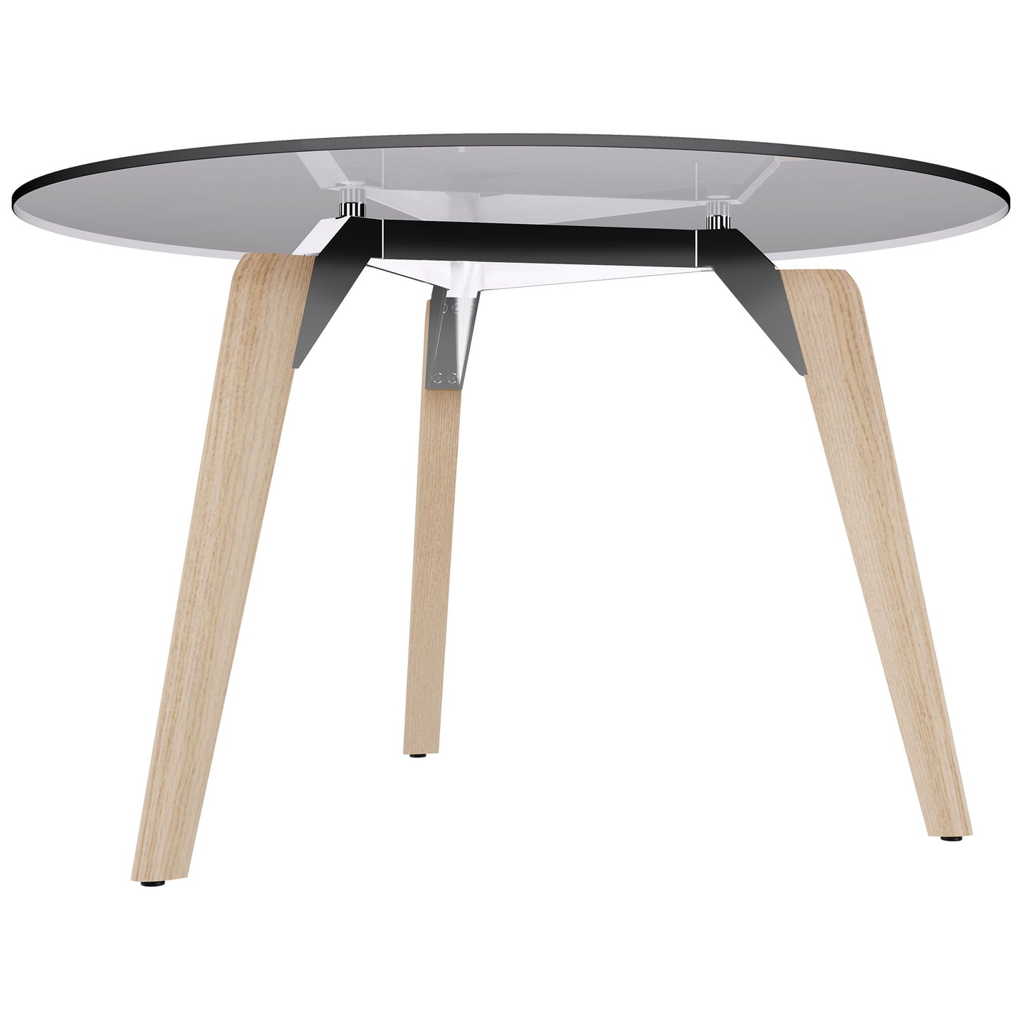 BRALCO RAIL meeting table | Round, 1200 - 1600 mm (4 - 6 people), gray tinted glass table top, solid oak wood frame