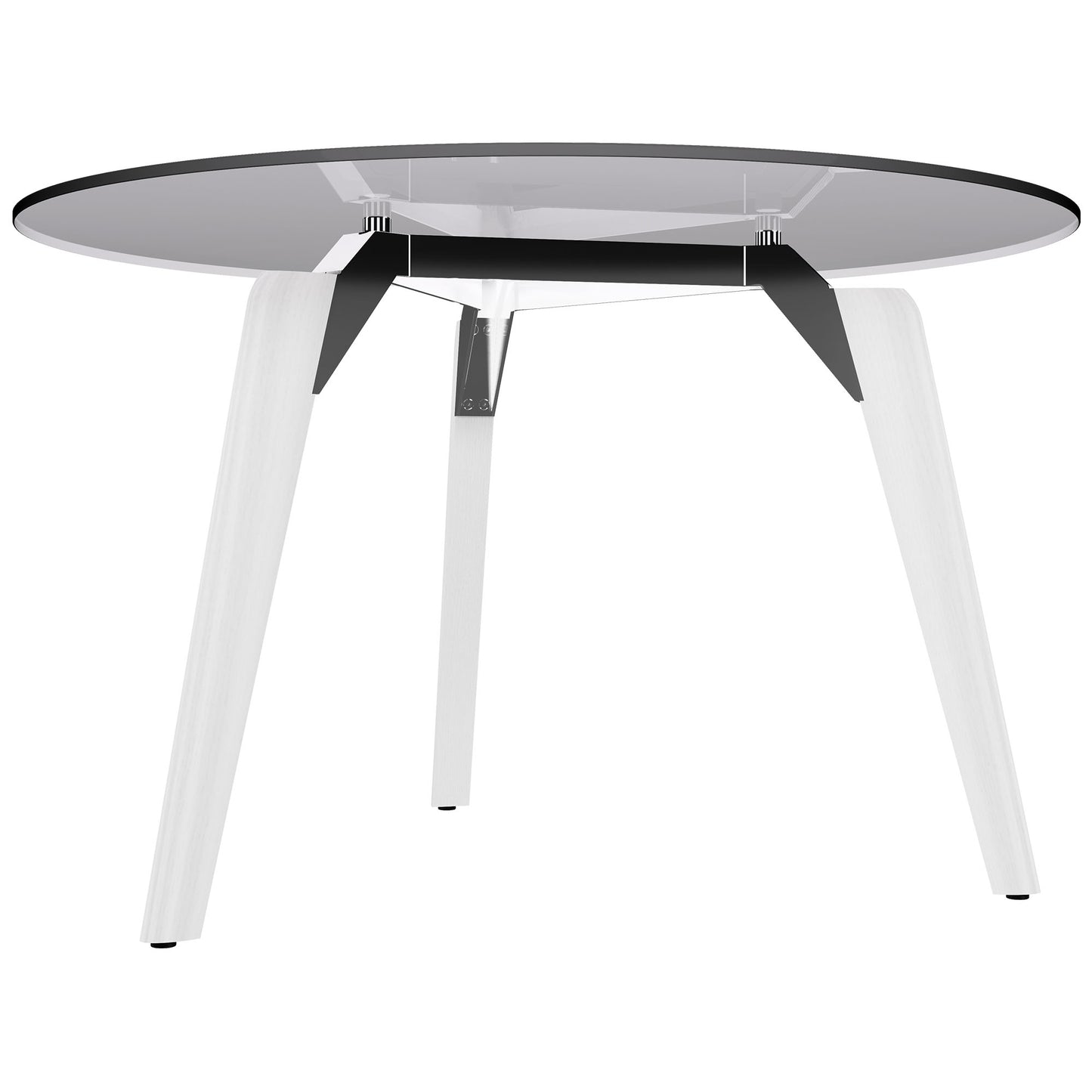 BRALCO RAIL meeting table | Round, 1200 - 1600 mm (4 - 6 people), gray tinted glass table top, solid oak wood frame