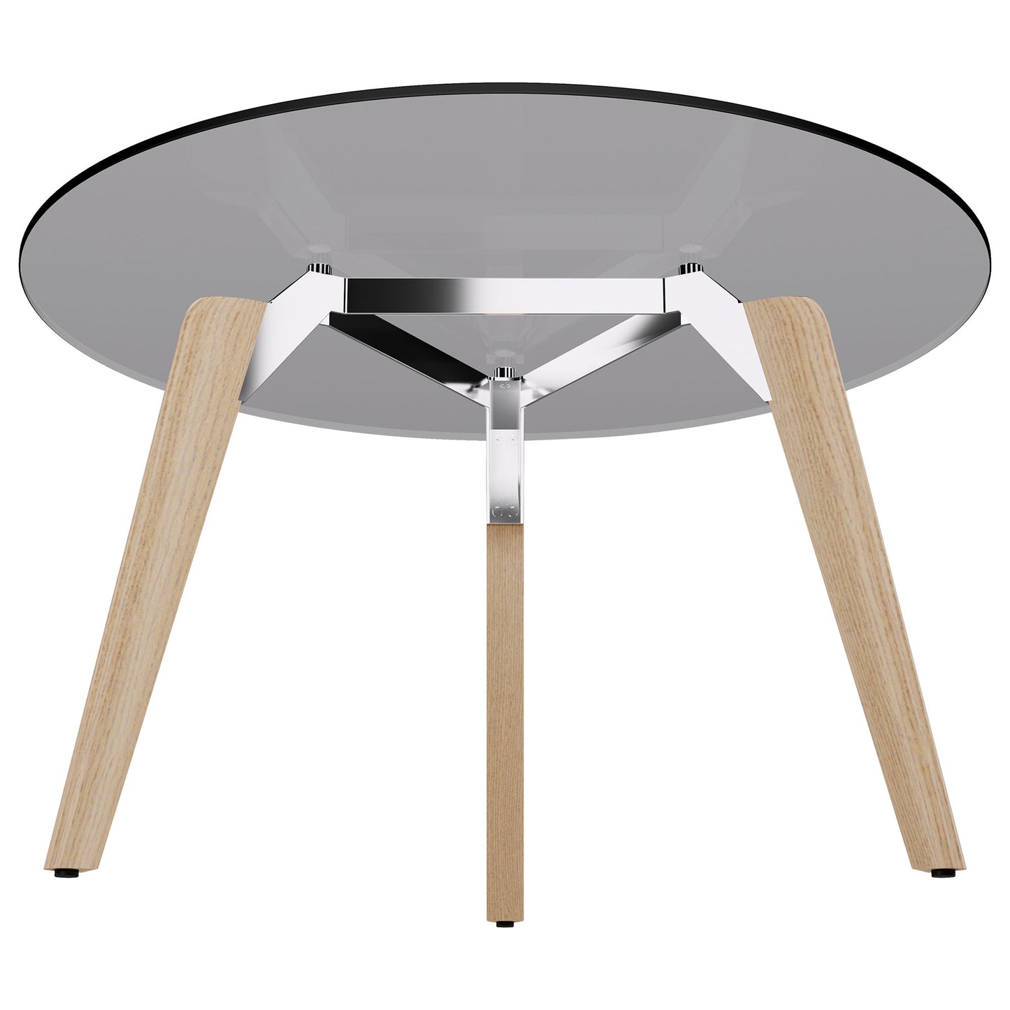 BRALCO RAIL meeting table | Round, 1200 - 1600 mm (4 - 6 people), gray tinted glass table top, solid oak wood frame