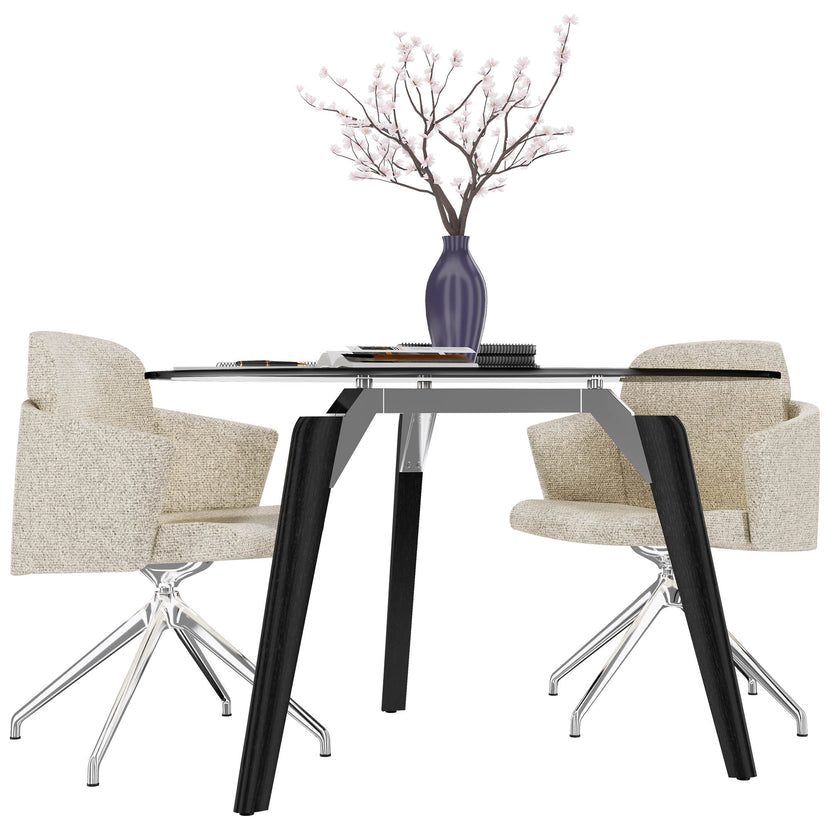 BRALCO RAIL meeting table | Round, 1200 - 1600 mm (4 - 6 people), gray tinted glass table top, solid oak wood frame