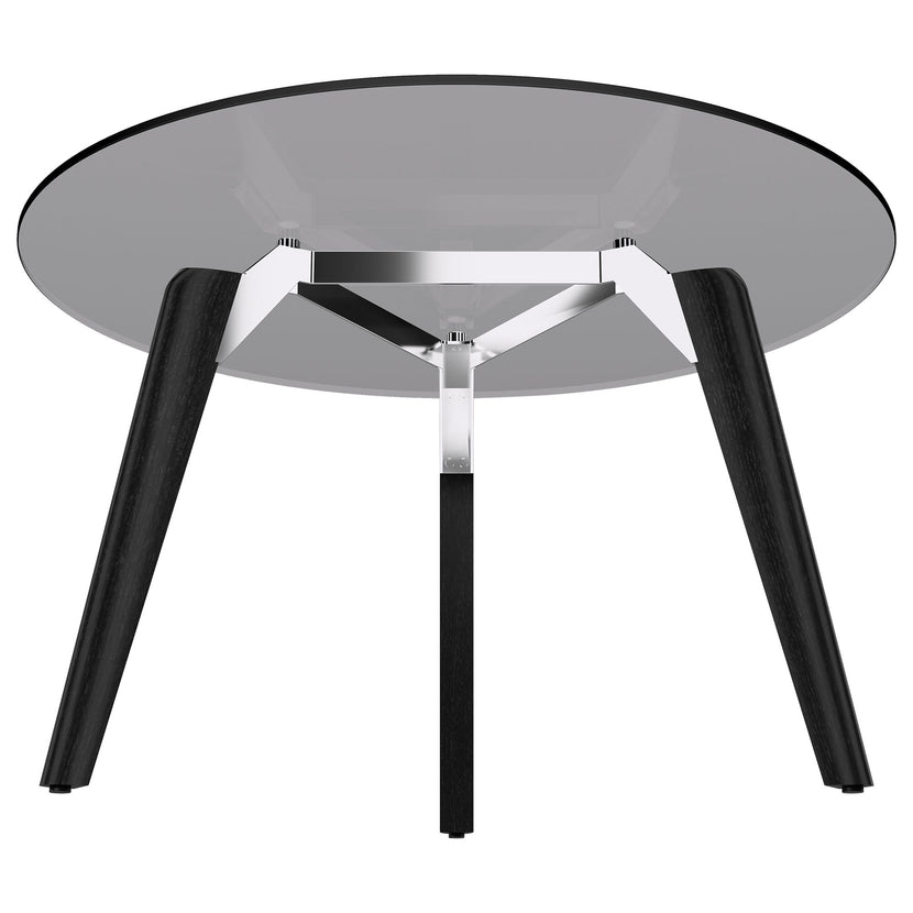BRALCO RAIL meeting table | Round, 1200 - 1600 mm (4 - 6 people), gray tinted glass table top, solid oak wood frame