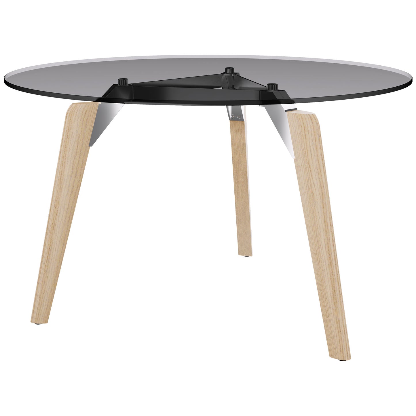 BRALCO RAIL meeting table | Round, 1200 - 1600 mm (4 - 6 people), gray tinted glass table top, solid oak wood frame