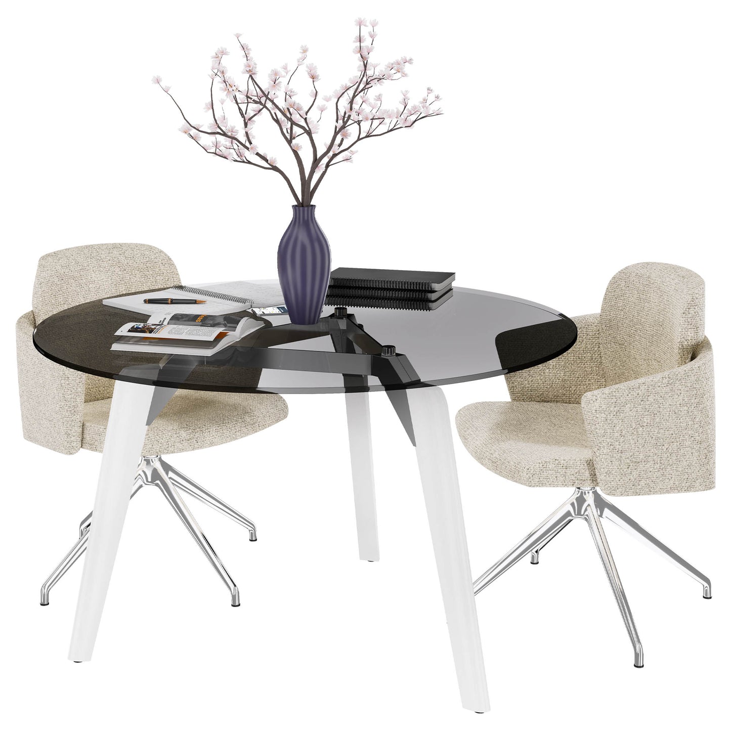 BRALCO RAIL meeting table | Round, 1200 - 1600 mm (4 - 6 people), gray tinted glass table top, solid oak wood frame