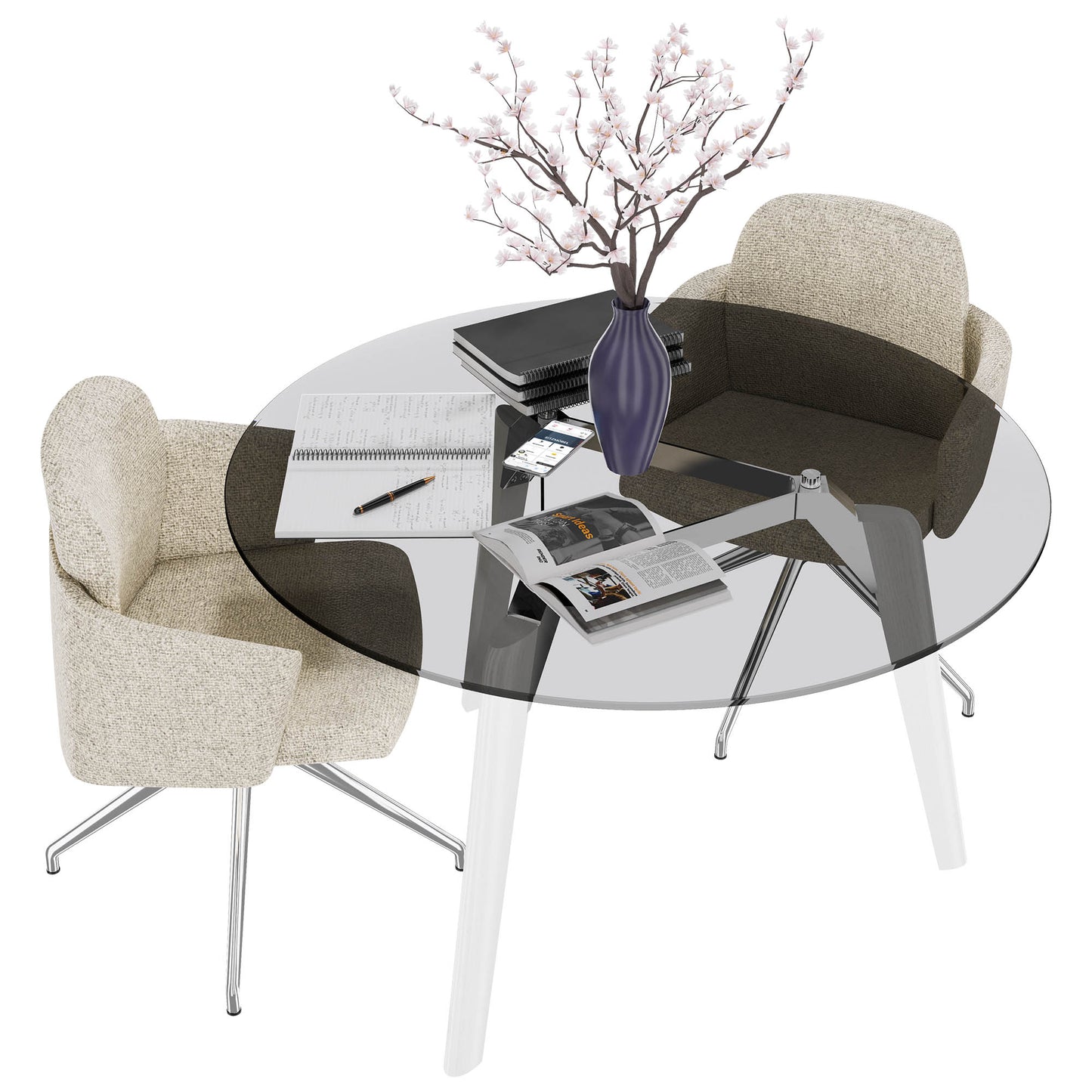 BRALCO RAIL meeting table | Round, 1200 - 1600 mm (4 - 6 people), gray tinted glass table top, solid oak wood frame