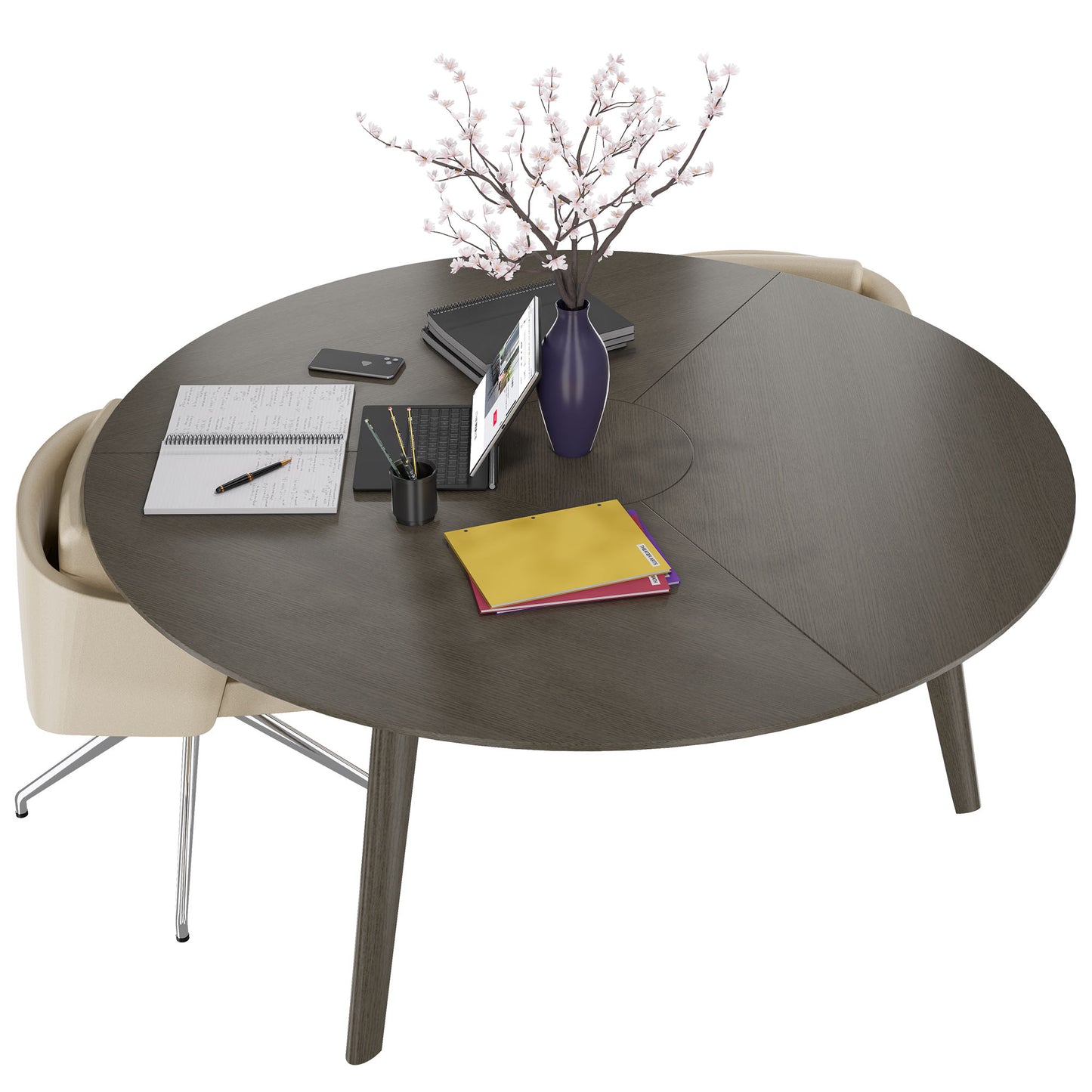 BRALCO RAIL meeting table | Round, 1200 - 1600 mm (4 - 6 people), real wood, dark gray oak