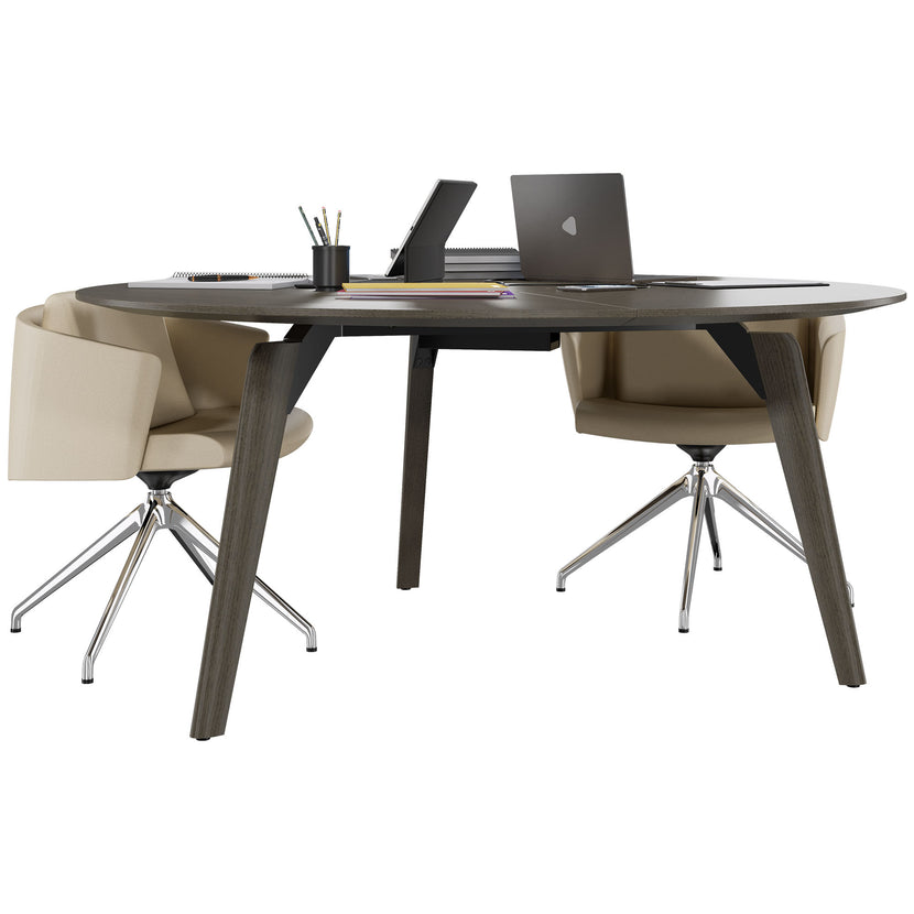 BRALCO RAIL meeting table | Round, 1200 - 1600 mm (4 - 6 people), real wood, dark gray oak