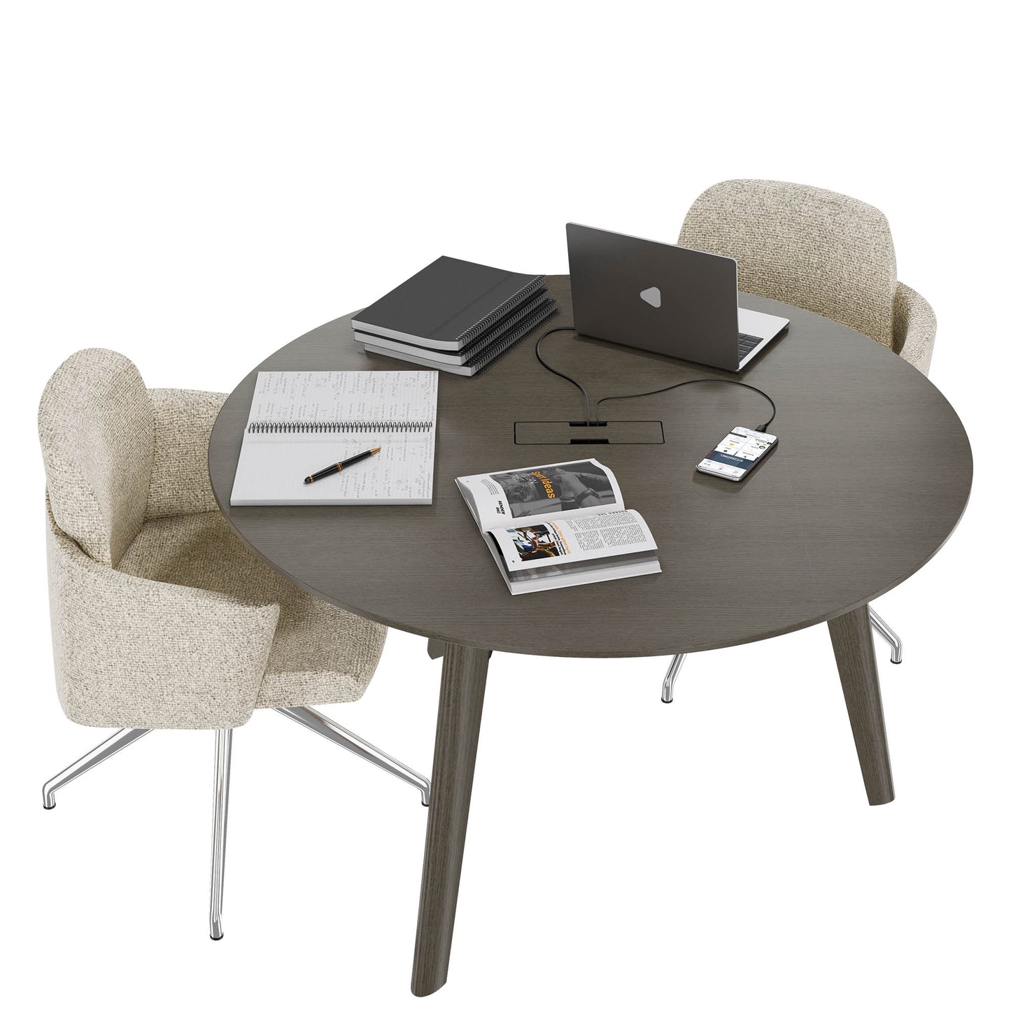 BRALCO RAIL meeting table | Round, 1200 - 1600 mm (4 - 6 people), real wood, dark gray oak
