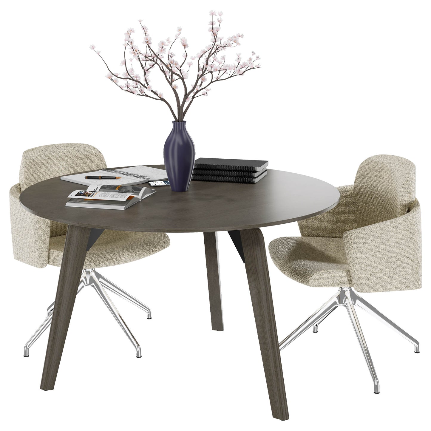 BRALCO RAIL meeting table | Round, 1200 - 1600 mm (4 - 6 people), real wood, dark gray oak