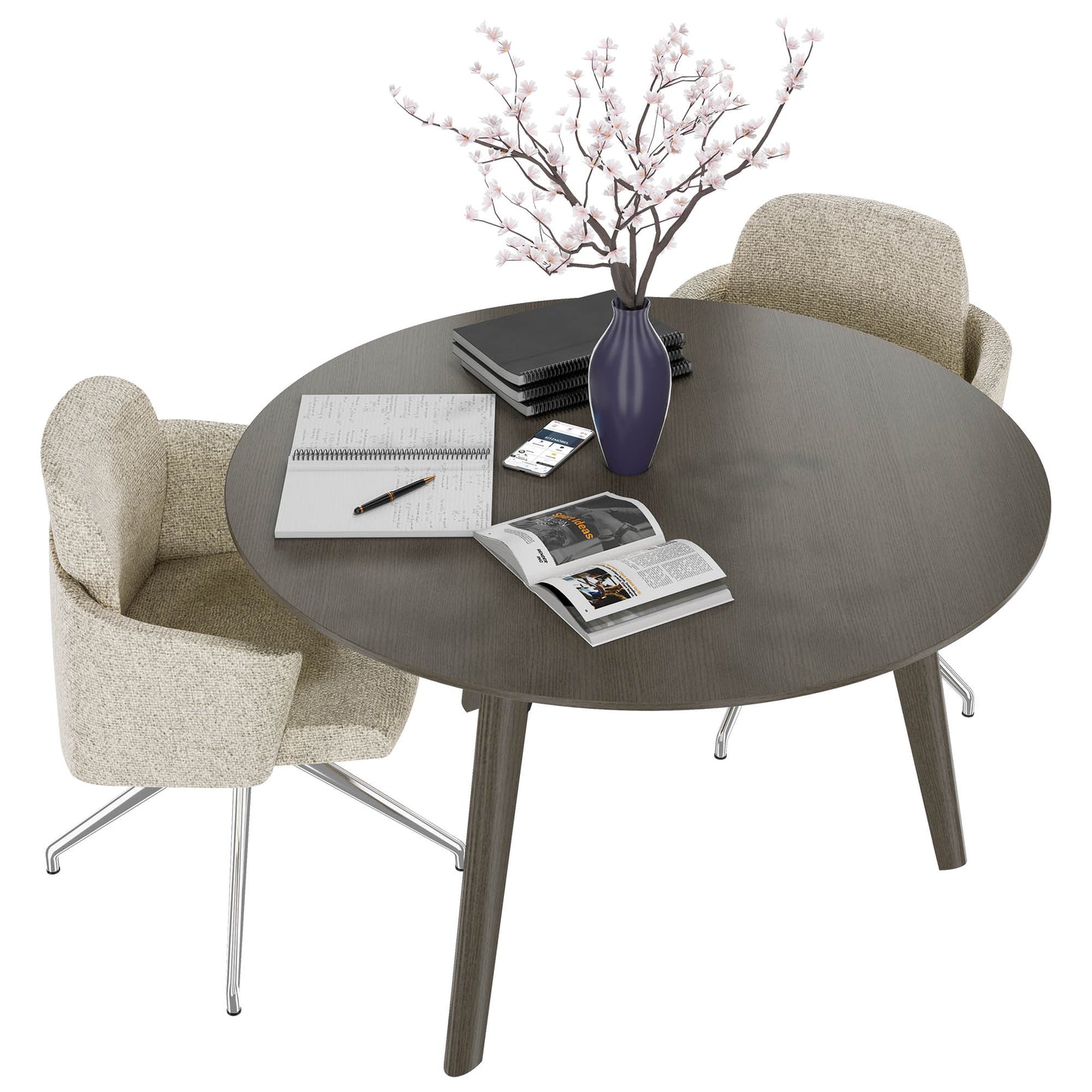 BRALCO RAIL meeting table | Round, 1200 - 1600 mm (4 - 6 people), real wood, dark gray oak