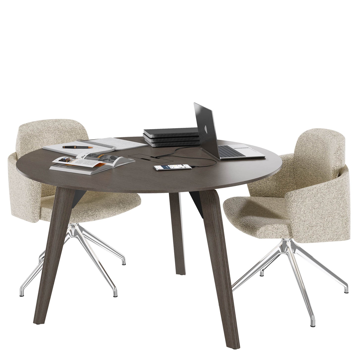 BRALCO RAIL meeting table | Round, 1200 - 1600 mm (4 - 6 people), real wood, dark gray oak