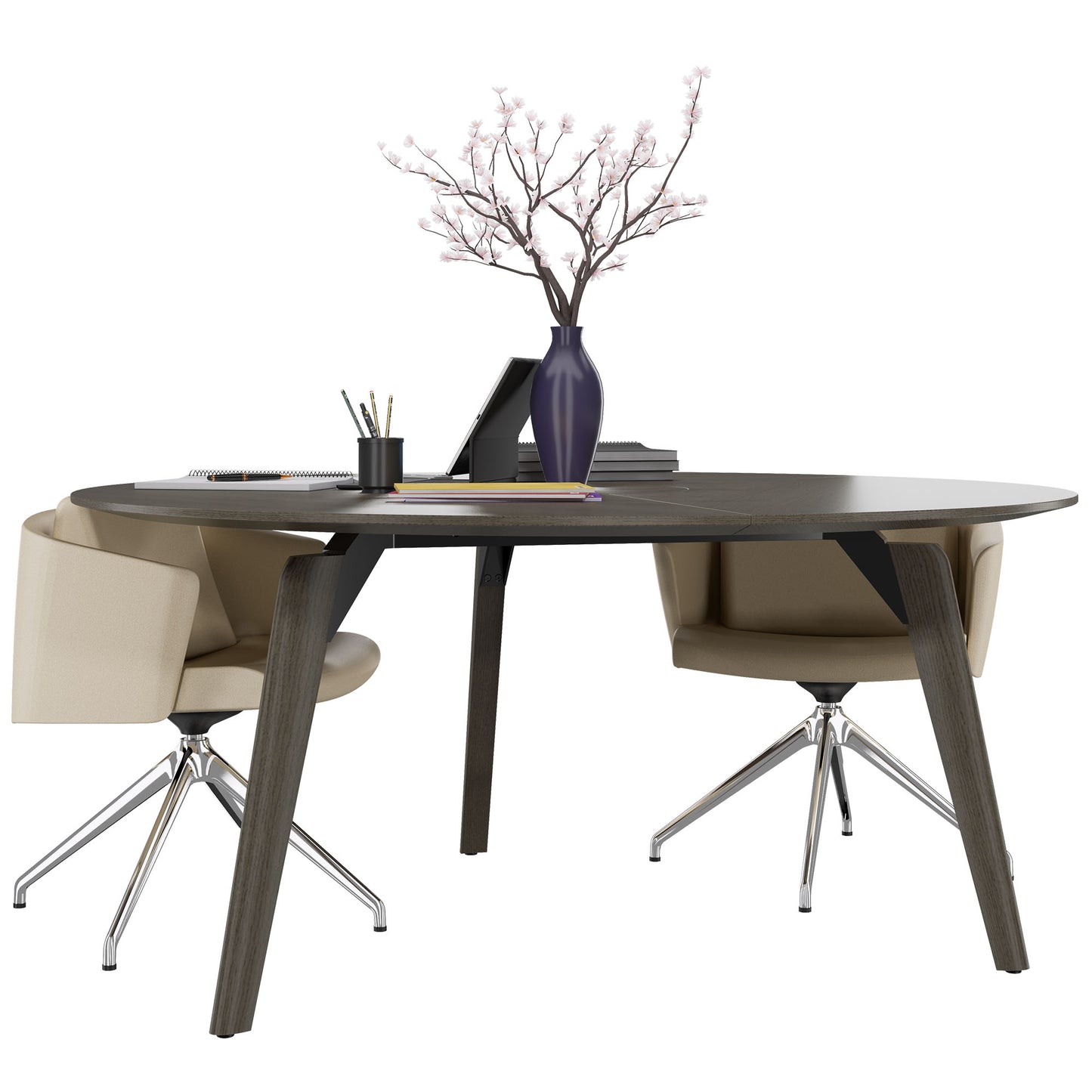 BRALCO RAIL meeting table | Round, 1200 - 1600 mm (4 - 6 people), real wood, dark gray oak