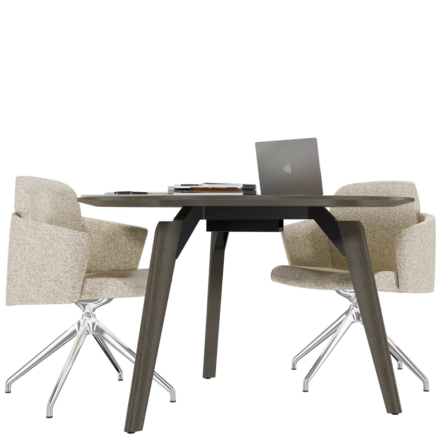 BRALCO RAIL meeting table | Round, 1200 - 1600 mm (4 - 6 people), real wood, dark gray oak