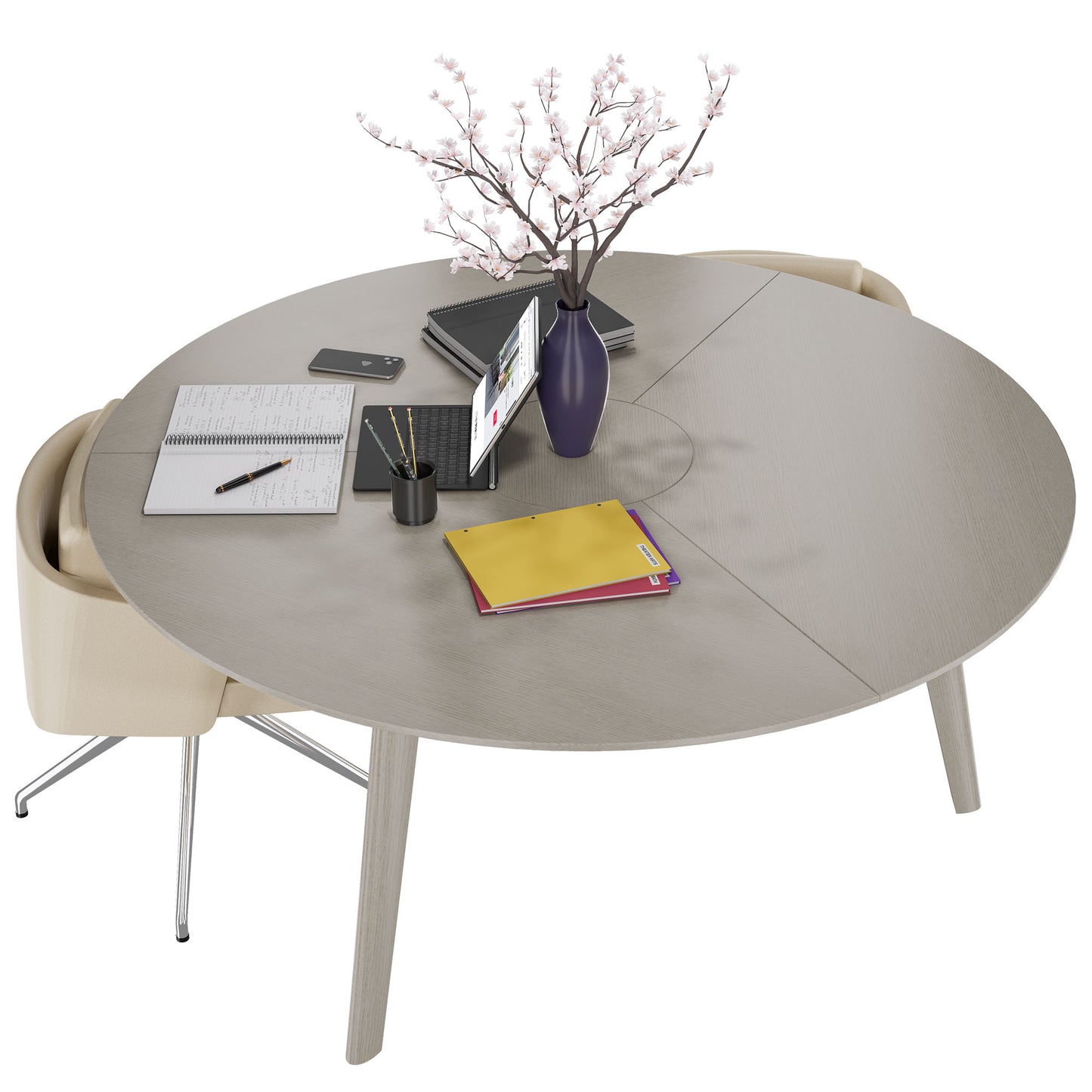 BRALCO RAIL meeting table | Round, 1200 - 1600 mm (4 - 6 people), real wood, light gray oak