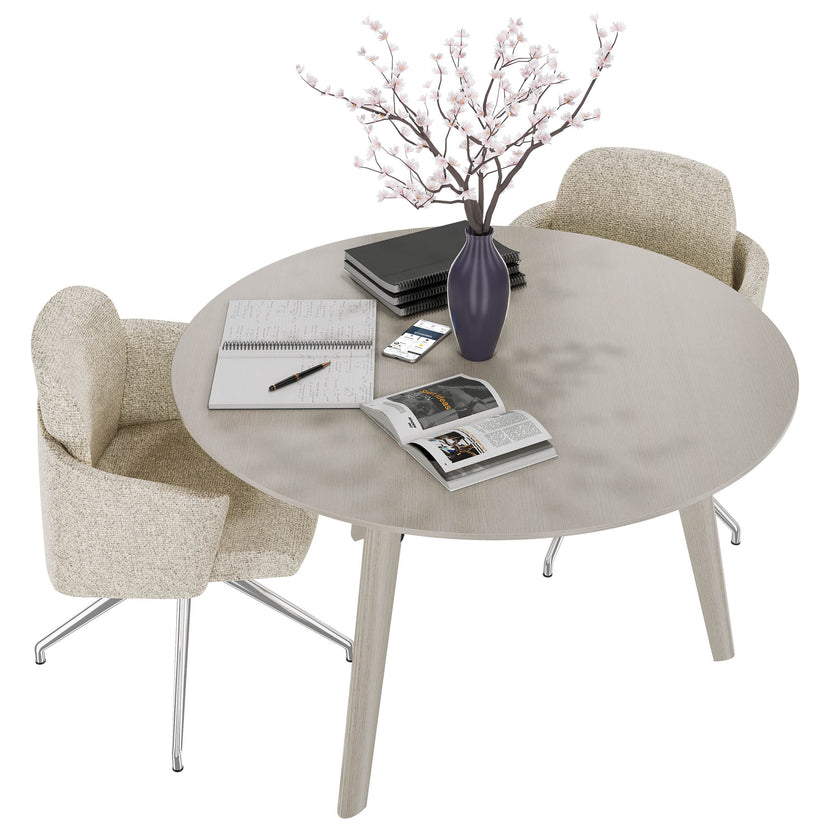 BRALCO RAIL meeting table | Round, 1200 - 1600 mm (4 - 6 people), real wood, light gray oak