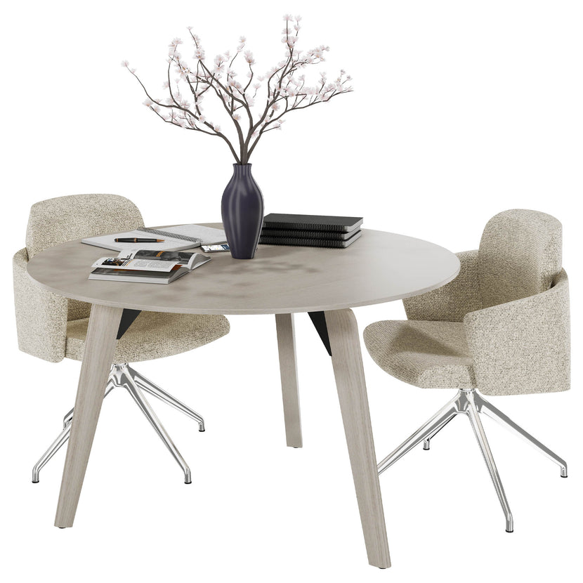 BRALCO RAIL meeting table | Round, 1200 - 1600 mm (4 - 6 people), real wood, light gray oak