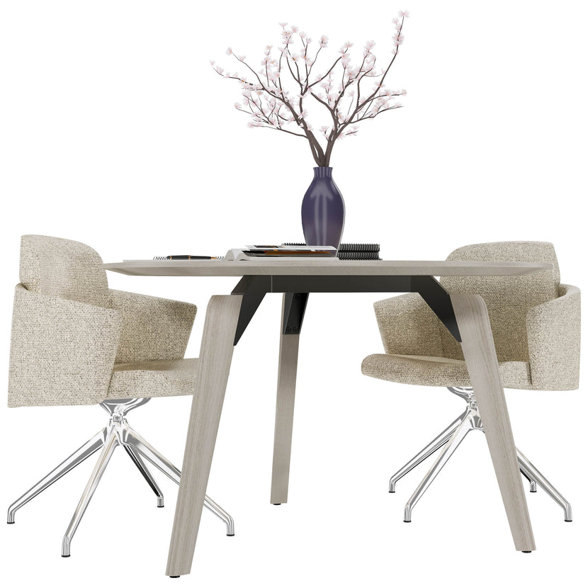 BRALCO RAIL meeting table | Round, 1200 - 1600 mm (4 - 6 people), real wood, light gray oak