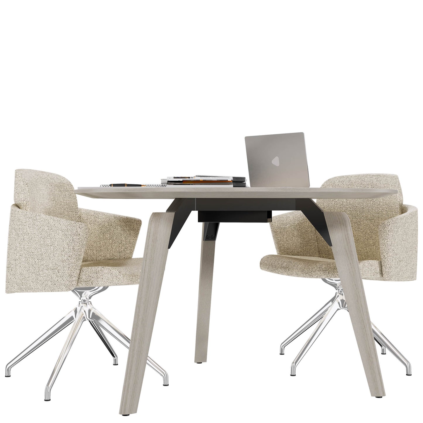 BRALCO RAIL meeting table | Round, 1200 - 1600 mm (4 - 6 people), real wood, light gray oak