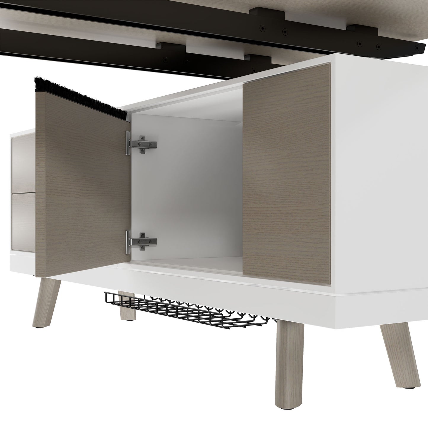 Bralco RAIL Bureau | 1800 - 2400 mm, basboard intégré, bois réel, gris clair en chêne
