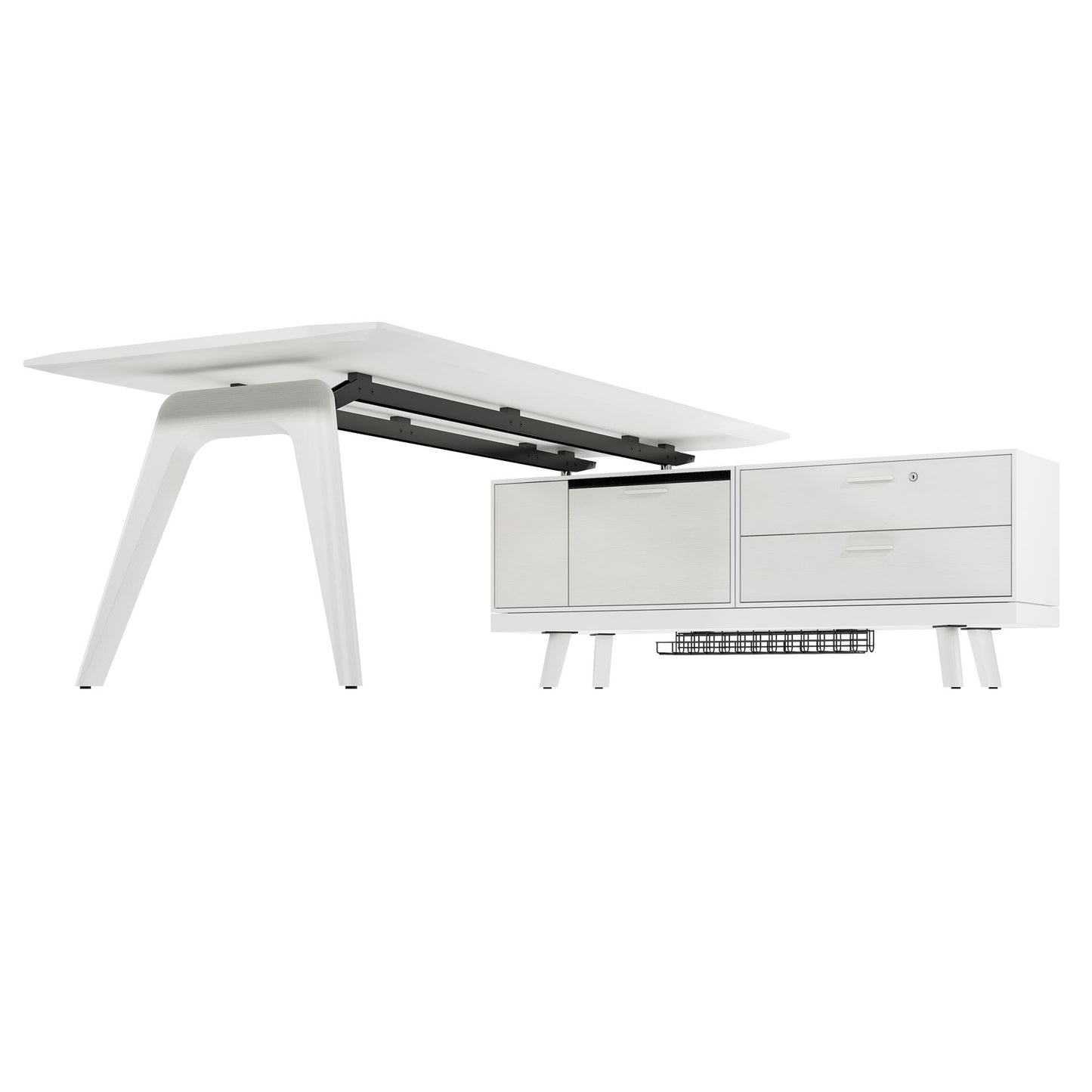 Bralco RAIL Bureau | 1800 - 2400 mm, basboard intégré, bois réel, chêne blanc