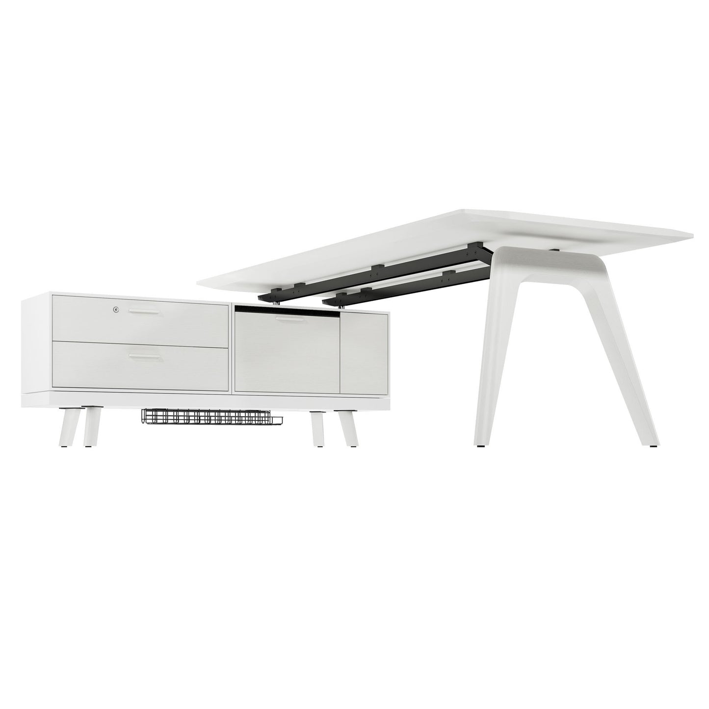 Bralco RAIL Bureau | 1800 - 2400 mm, basboard intégré, bois réel, chêne blanc