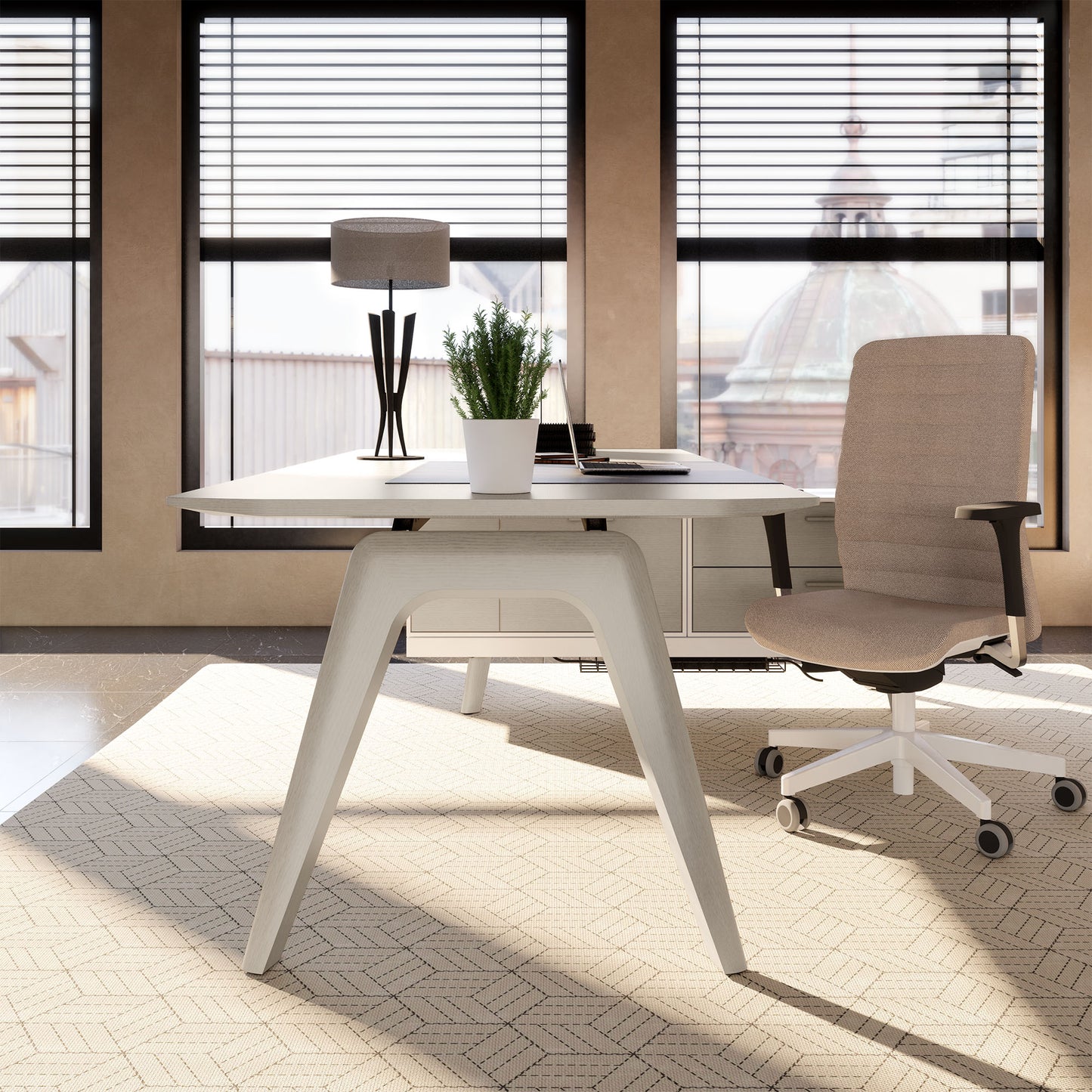 BRALCO RAIL desk | 1800 - 2400 mm, integrated lowboard, real wood, carbon oak