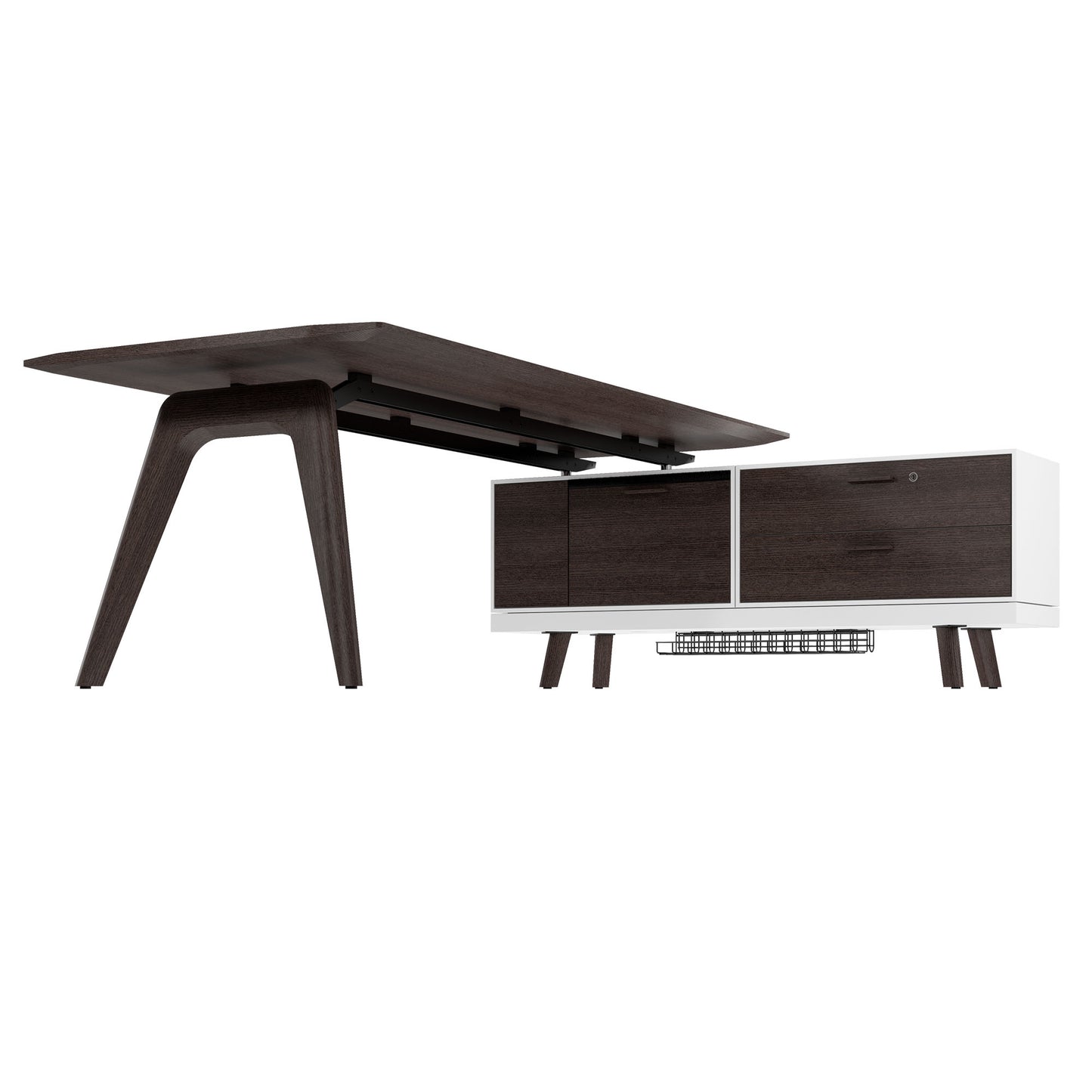 Bralco RAIL Bureau | 1800 - 2400 mm, basboard intégré, bois réel, carbone en chêne
