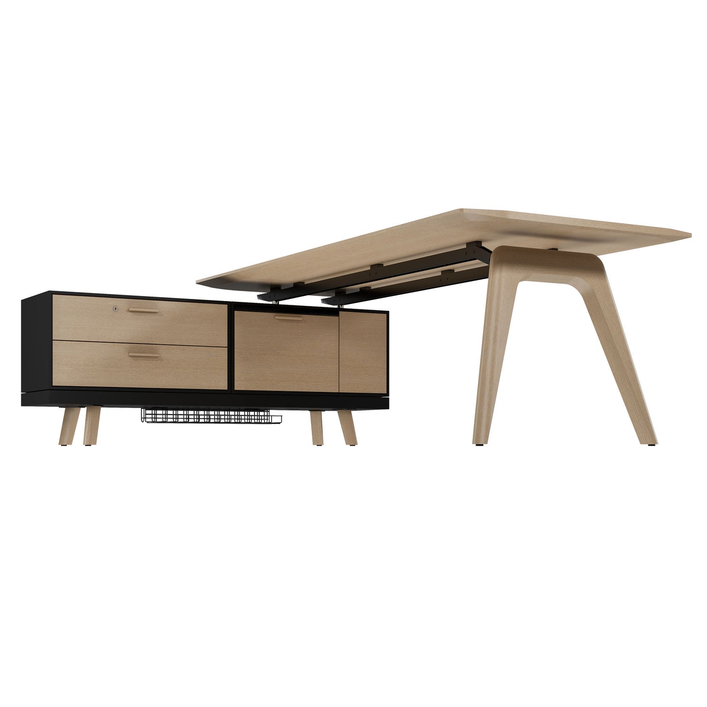 Bralco RAIL Bureau | 1800 - 2400 mm, basboard intégré, bois réel, nature de chêne