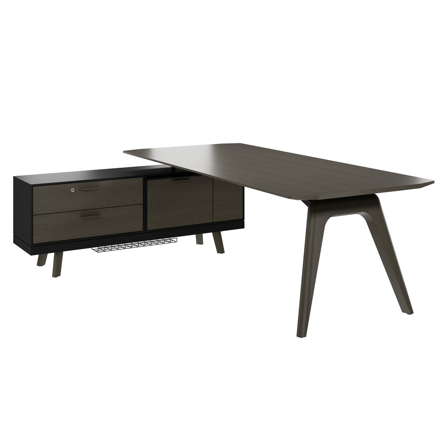 Bralco RAIL Bureau | 1800 - 2400 mm, basboard intégré, bois réel, chêne gris foncé