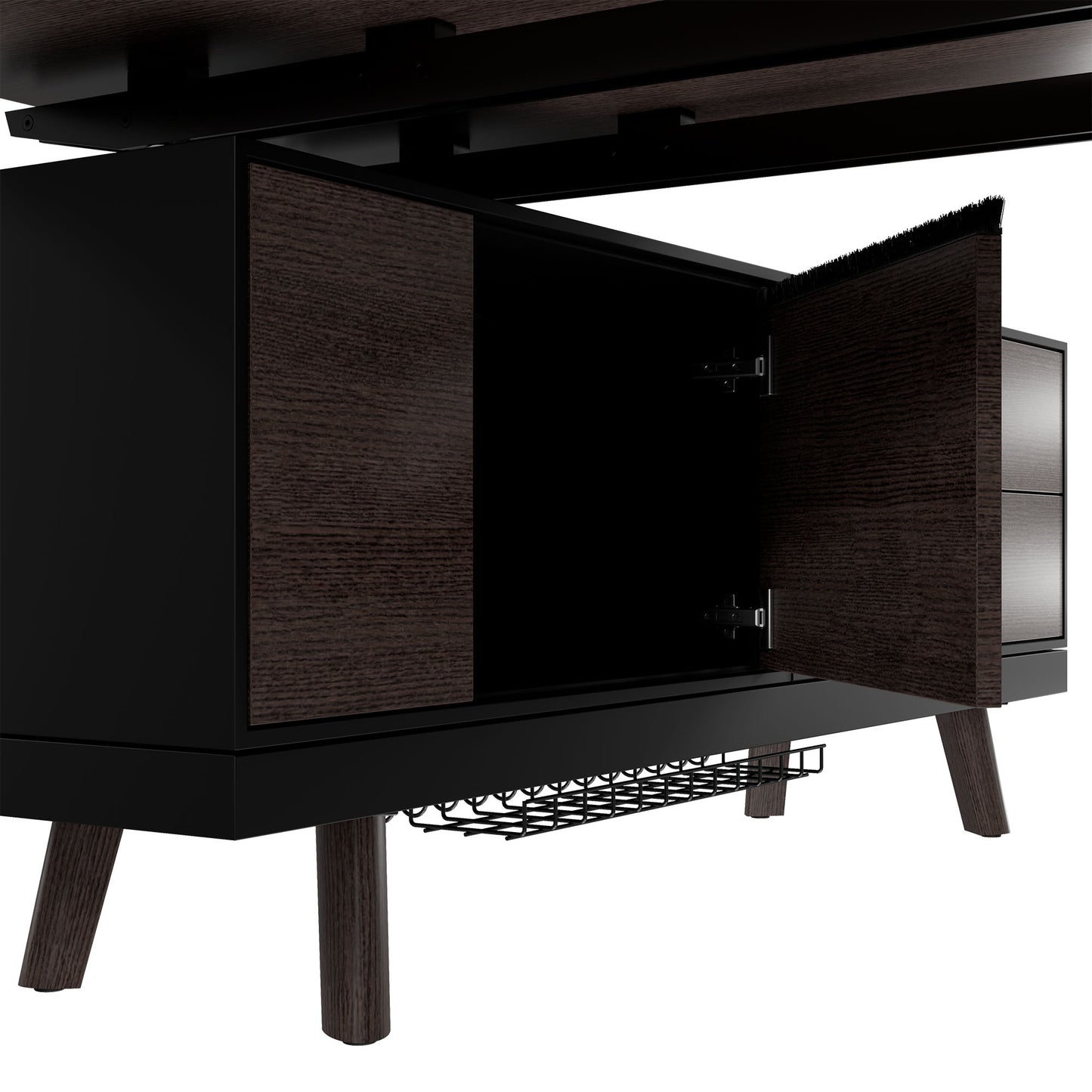 BRALCO RAIL desk | 1800 - 2400 mm, integrated lowboard, real wood, carbon oak