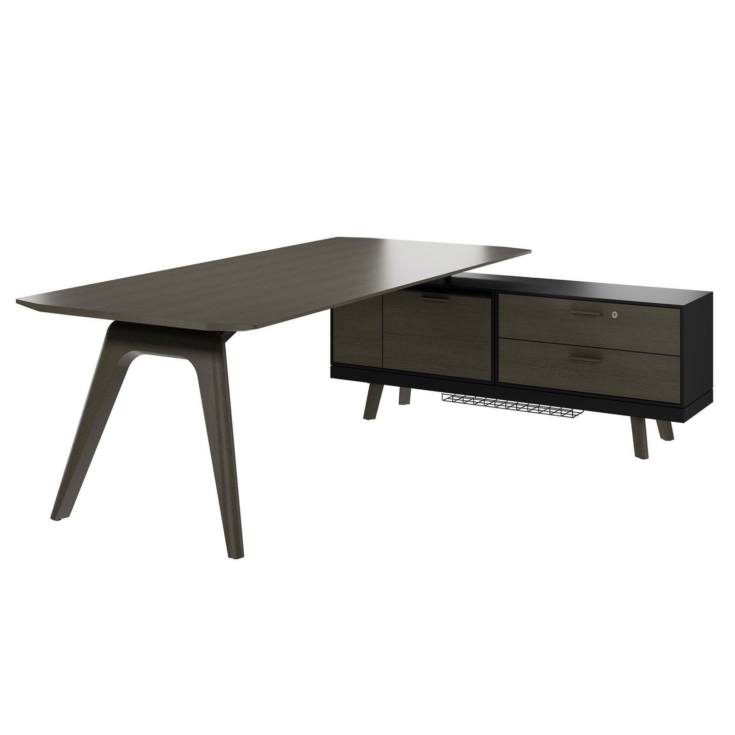 Bralco RAIL Bureau | 1800 - 2400 mm, basboard intégré, bois réel, chêne gris foncé