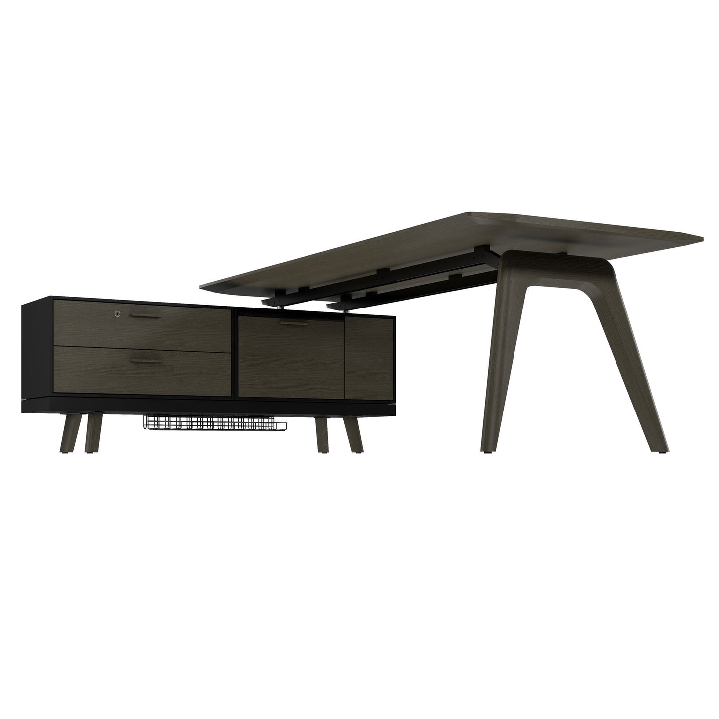 Bralco RAIL Bureau | 1800 - 2400 mm, basboard intégré, bois réel, chêne gris foncé
