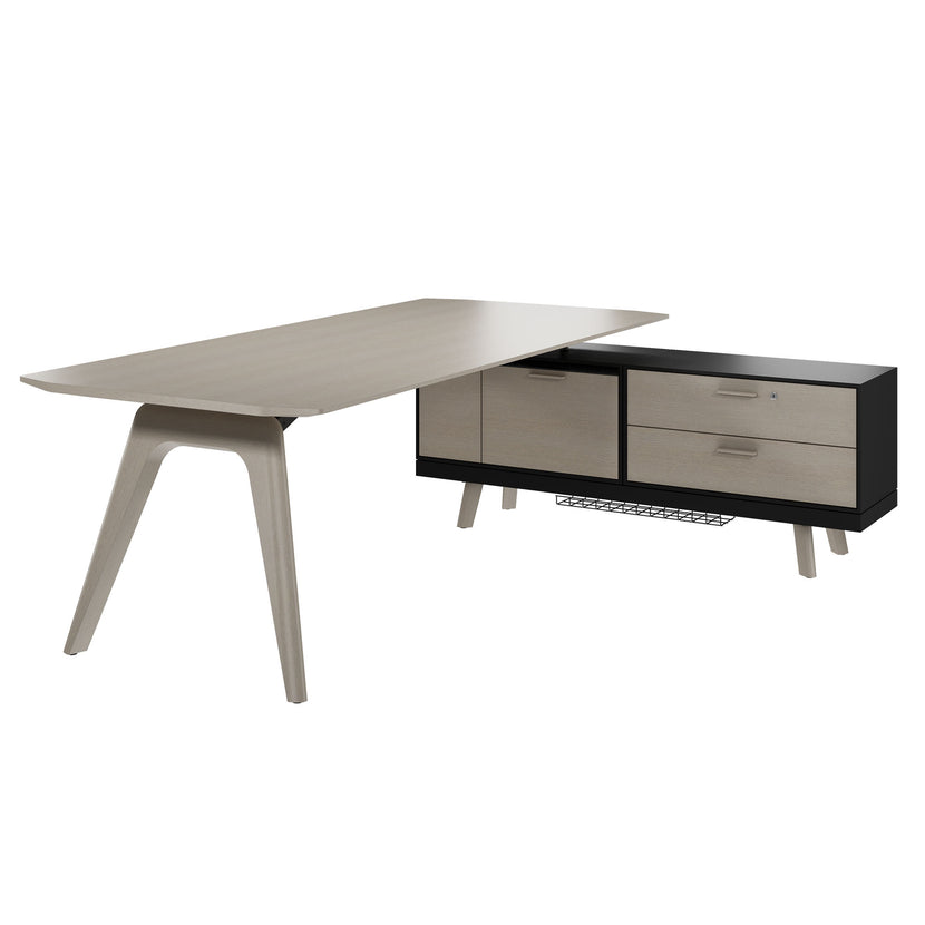 Bralco RAIL Bureau | 1800 - 2400 mm, basboard intégré, bois réel, gris clair en chêne