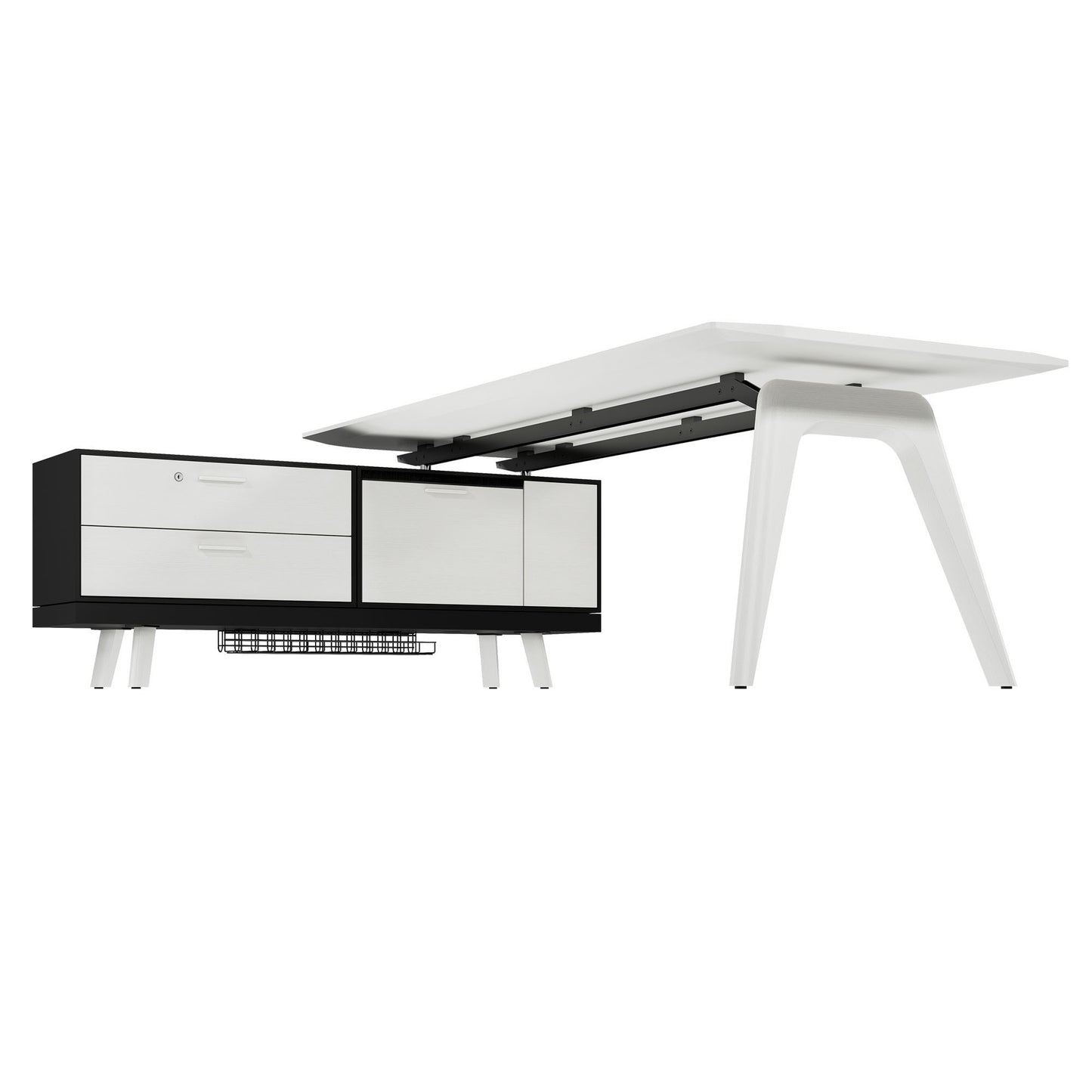 Bralco RAIL Bureau | 1800 - 2400 mm, basboard intégré, bois réel, chêne blanc