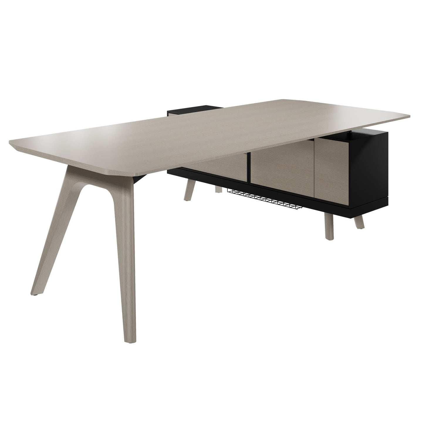 Bralco RAIL Bureau | 1800 - 2400 mm, basboard intégré, bois réel, gris clair en chêne