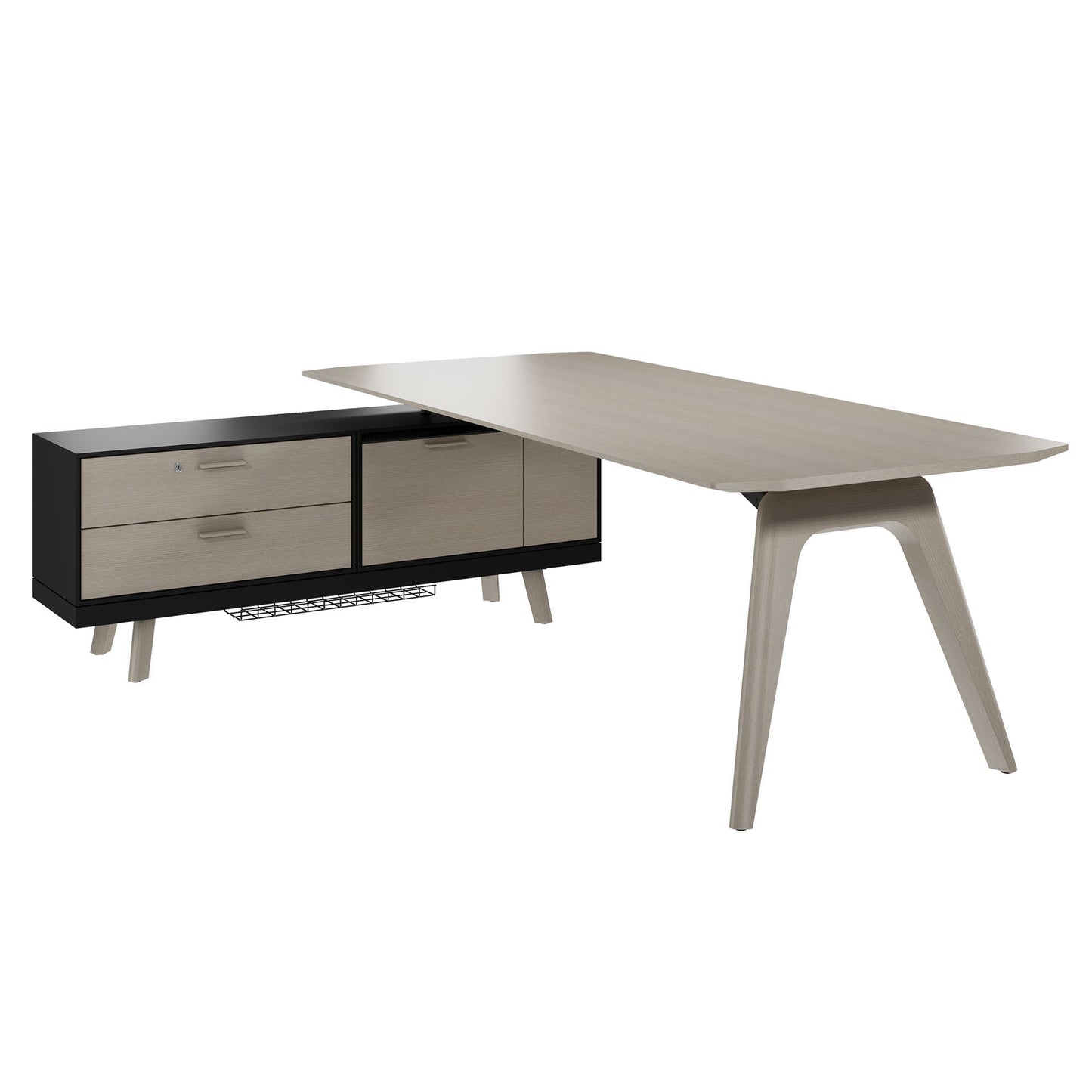Bralco RAIL Bureau | 1800 - 2400 mm, basboard intégré, bois réel, gris clair en chêne