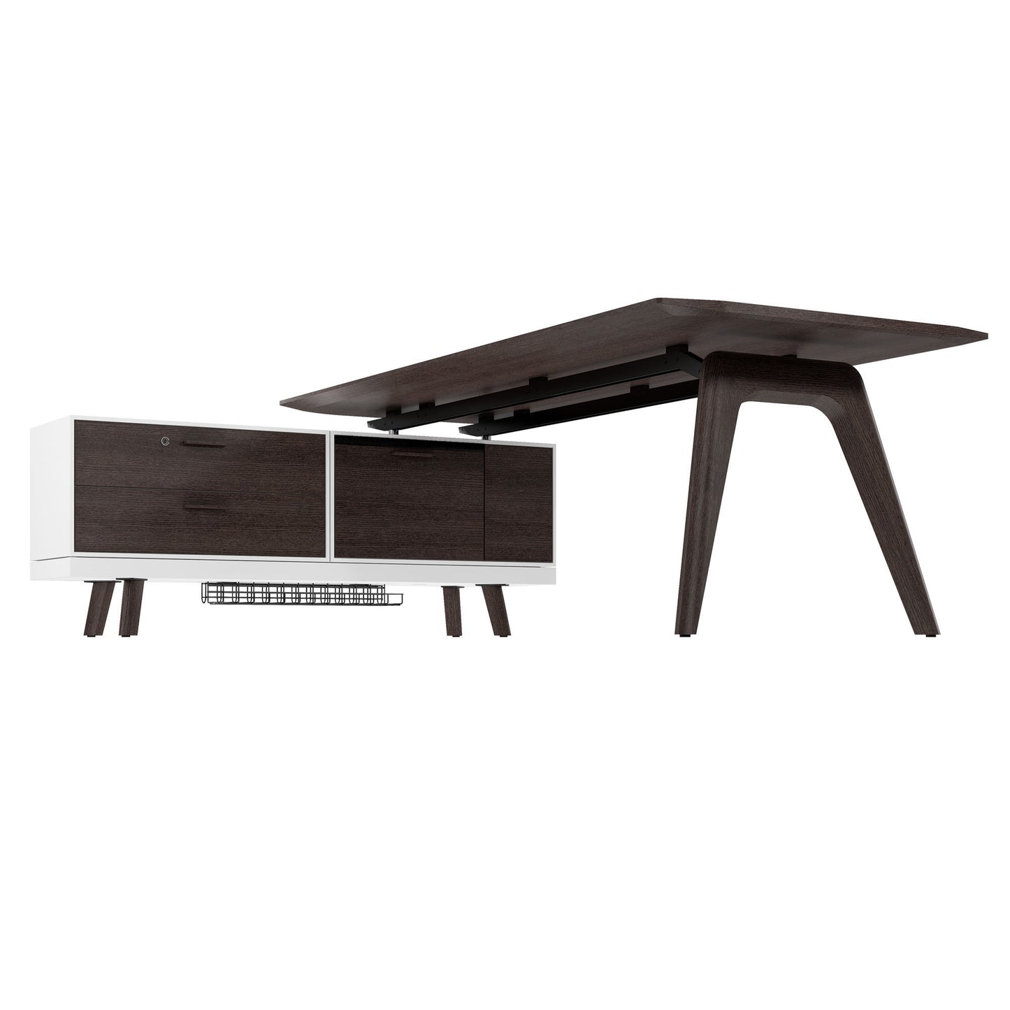 Bralco RAIL Bureau | 1800 - 2400 mm, basboard intégré, bois réel, carbone en chêne