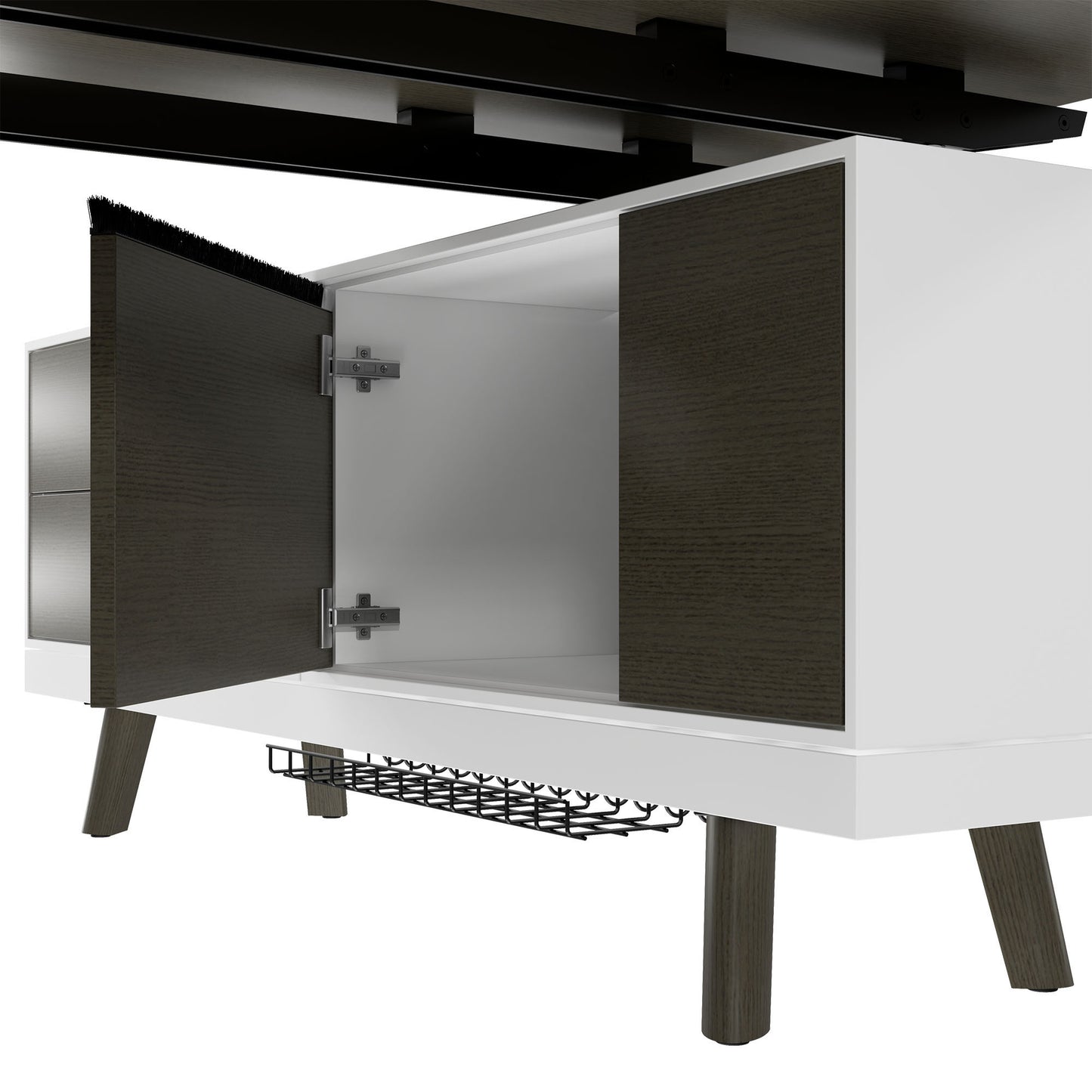 BRALCO RAIL Schreibtisch | 1800 - 2400 mm, integriertes Lowboard, Echtholz, Eiche Dunkelgrau