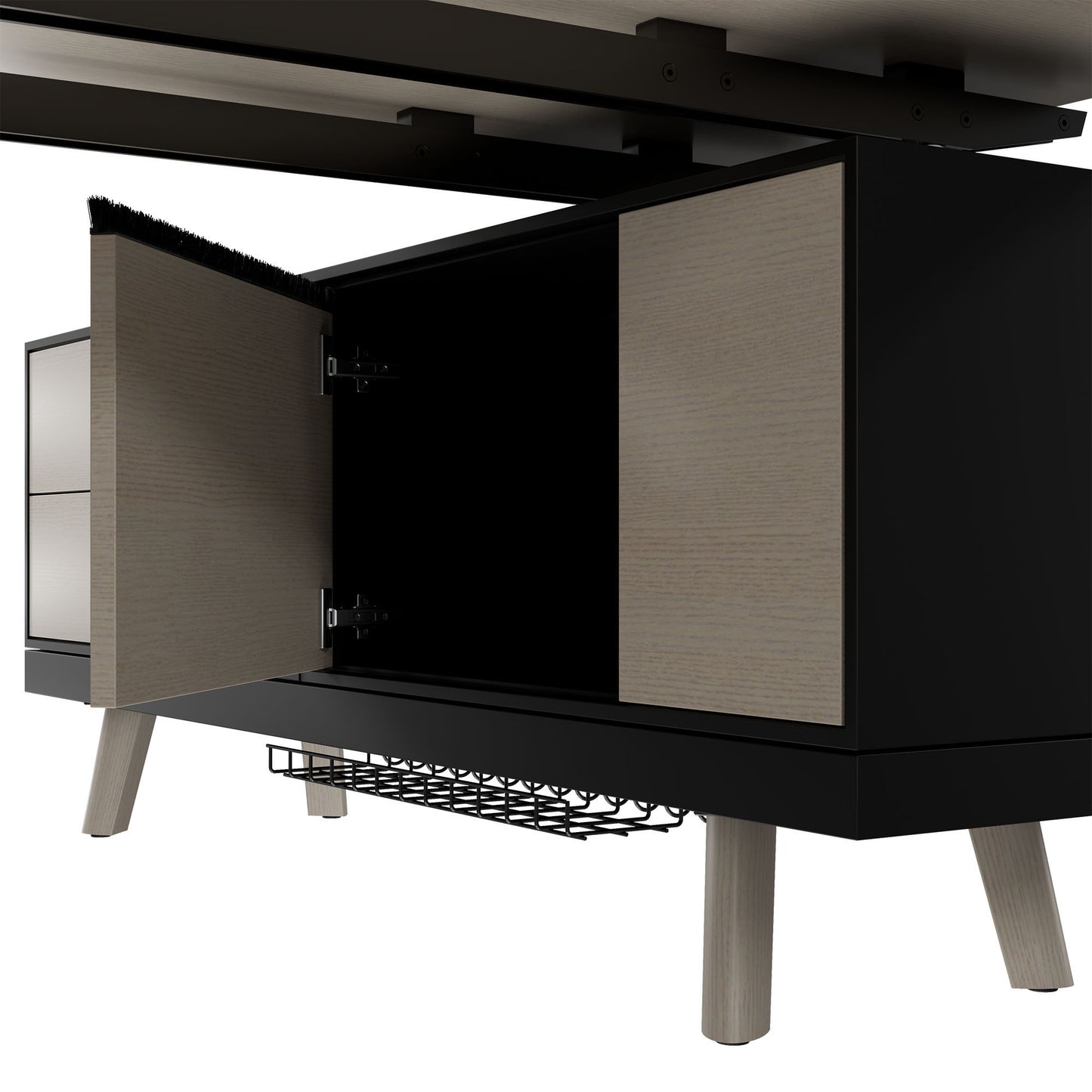 Bralco RAIL Bureau | 1800 - 2400 mm, basboard intégré, bois réel, gris clair en chêne