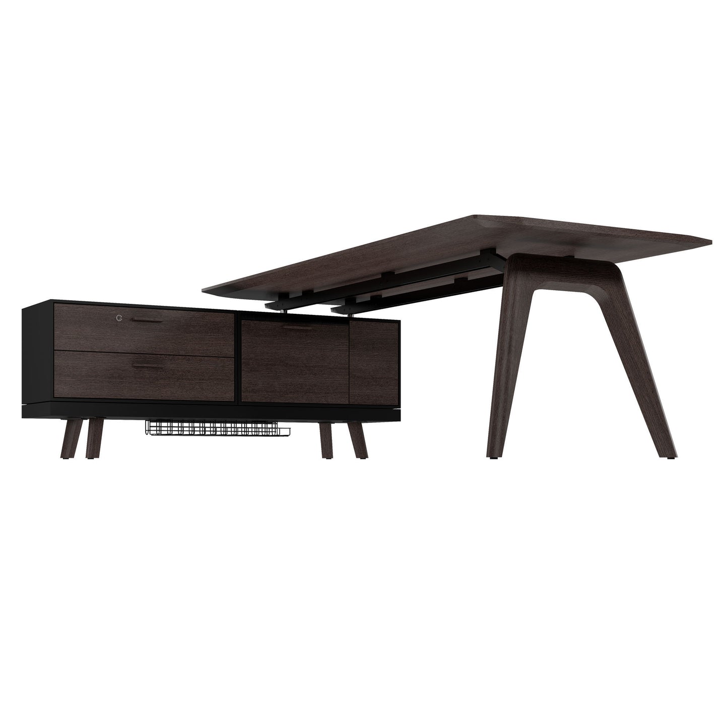 Bralco RAIL Bureau | 1800 - 2400 mm, basboard intégré, bois réel, carbone en chêne