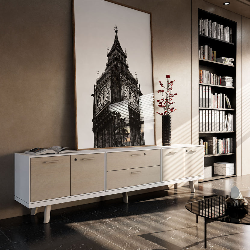 BRALCO RAIL Mobile basso | 1,5 OH, 2400 x 400 mm, rovere bianco