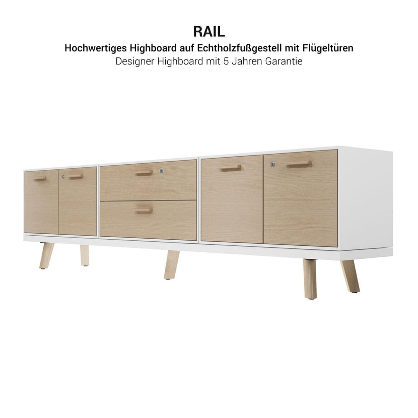 BRALCO RAIL Mobile basso | 1,5 OH, 2400 x 400 mm, rovere bianco