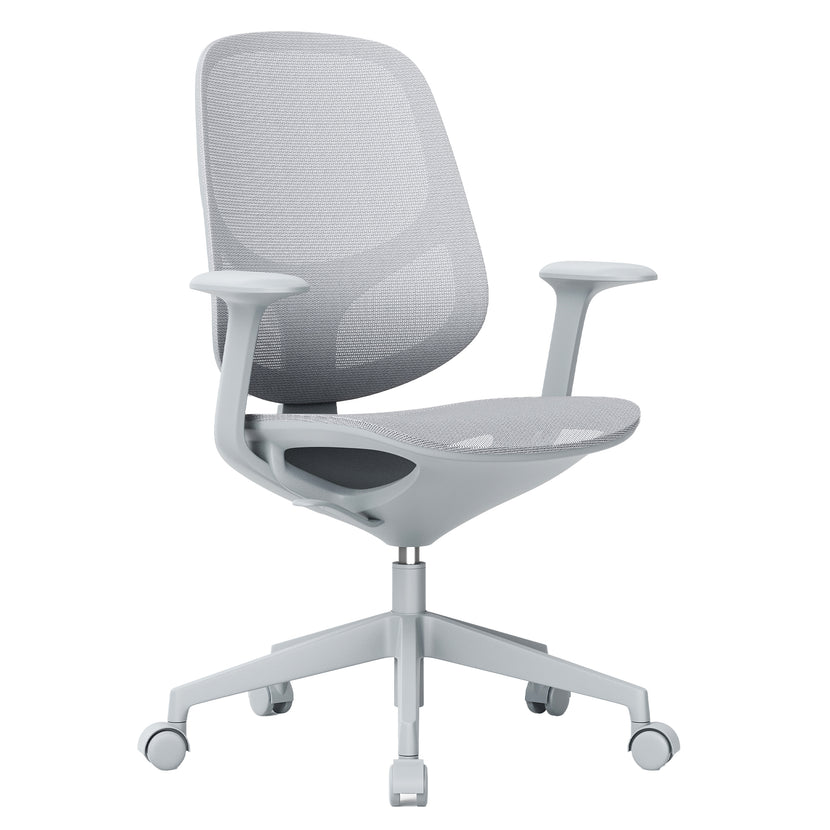 Chaise de bureau pivotante BREATHE | Accoudoirs fixes, piètement 5 branches, gris