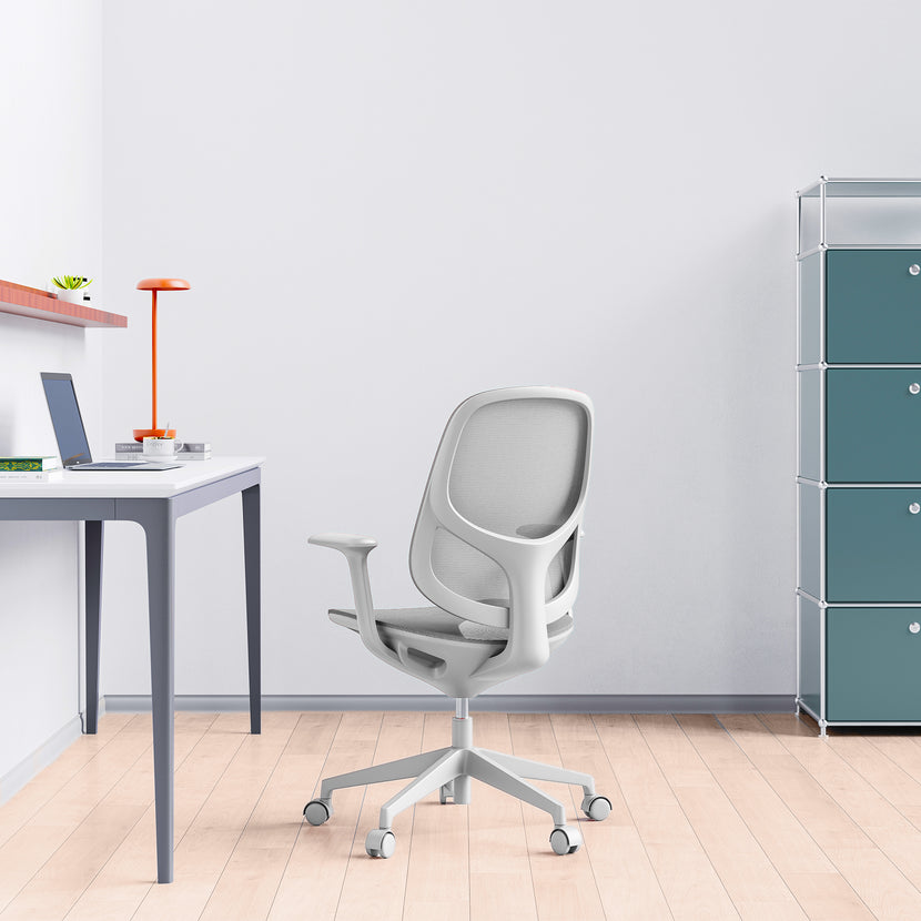 Chaise de bureau pivotante BREATHE | Accoudoirs fixes, piètement 5 branches, gris