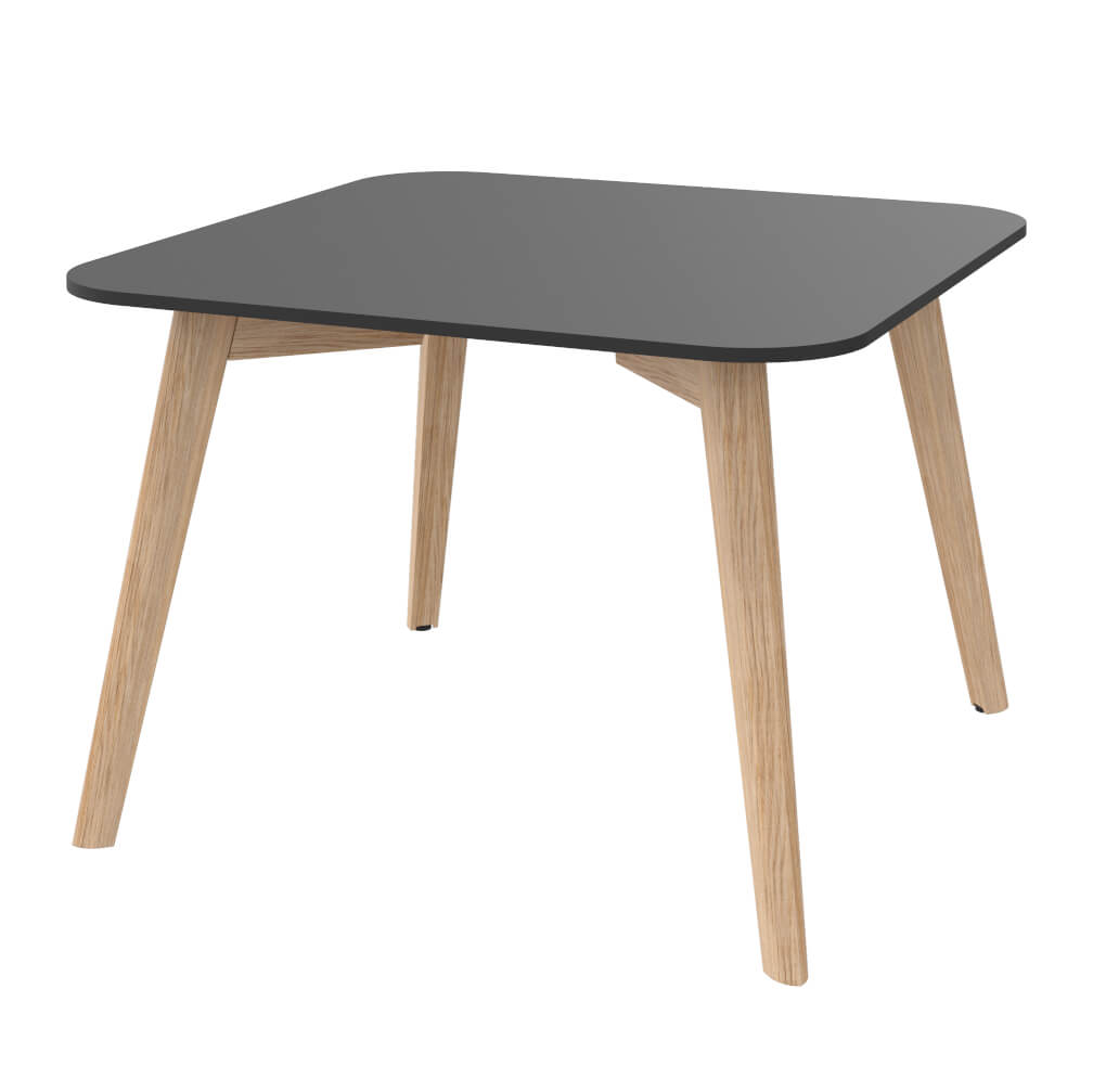 NOVA WOOD Couchtisch | Massivholz-Gestell, 700 x 700 mm, HPL FENIX Schwarz