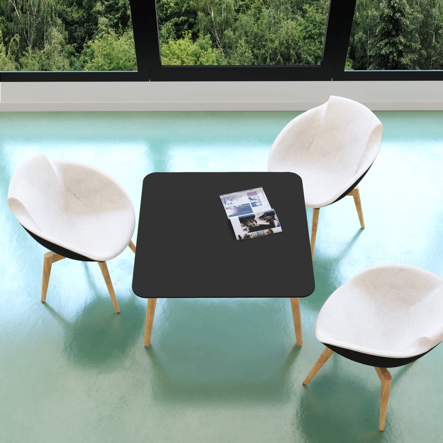 NOVA WOOD Couchtisch | Massivholz-Gestell, 700 x 700 mm, HPL FENIX Schwarz