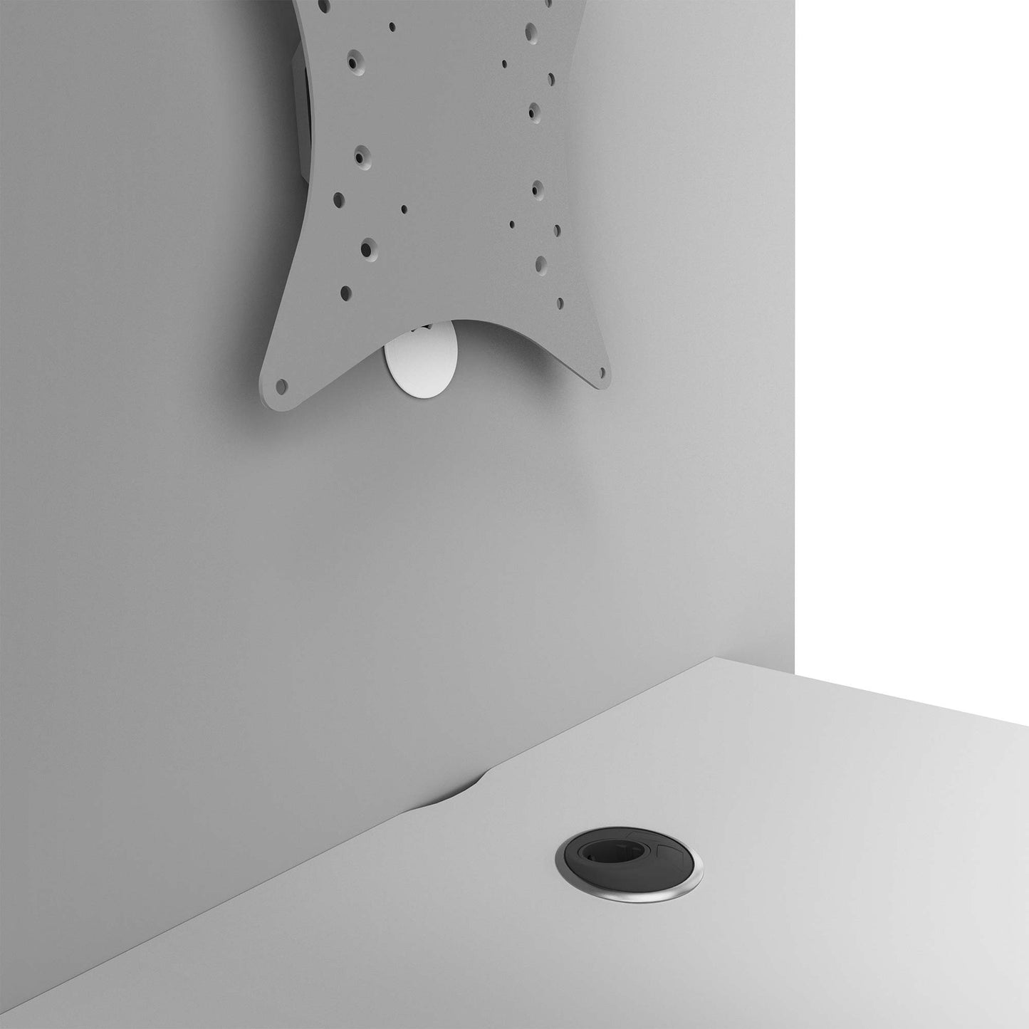 MEDIAWALL Tabella delle riunioni | Presentazione multimediale, supporto del monitor, socket integrato, 1932 x 1200 mm, grigio perla