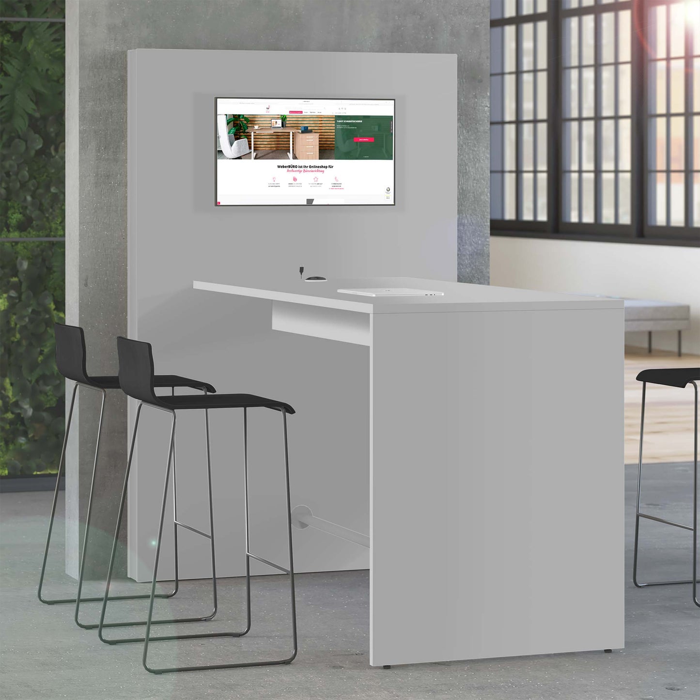 MEDIAWALL Tabella delle riunioni | Presentazione multimediale, supporto del monitor, socket integrato, 1932 x 1200 mm, grigio perla