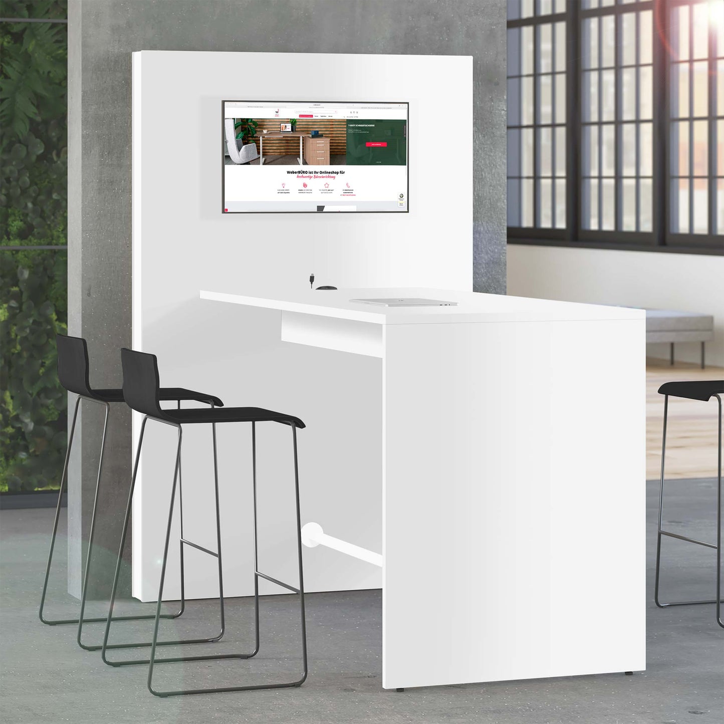 MEDIAWALL Tableau de réunion | Présentation multimédia, support de moniteur, prise intégrée, 1932 x 1200 mm, blanc